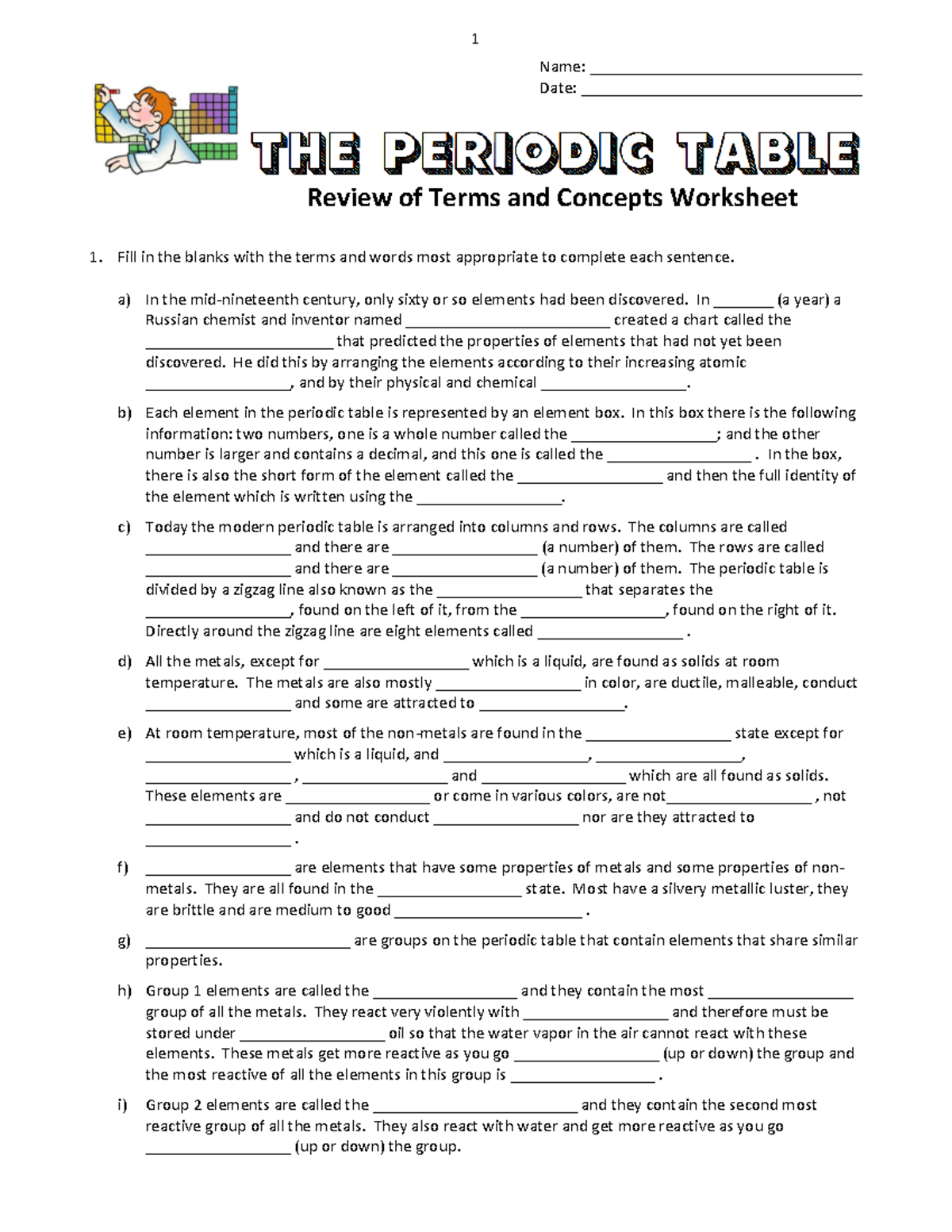 13 - The Periodic Table - Review Worksheet copy 2 - Name: Date: - Studocu 13-the-periodic-table-review-worksheet-copy-2-name-date-studocu
