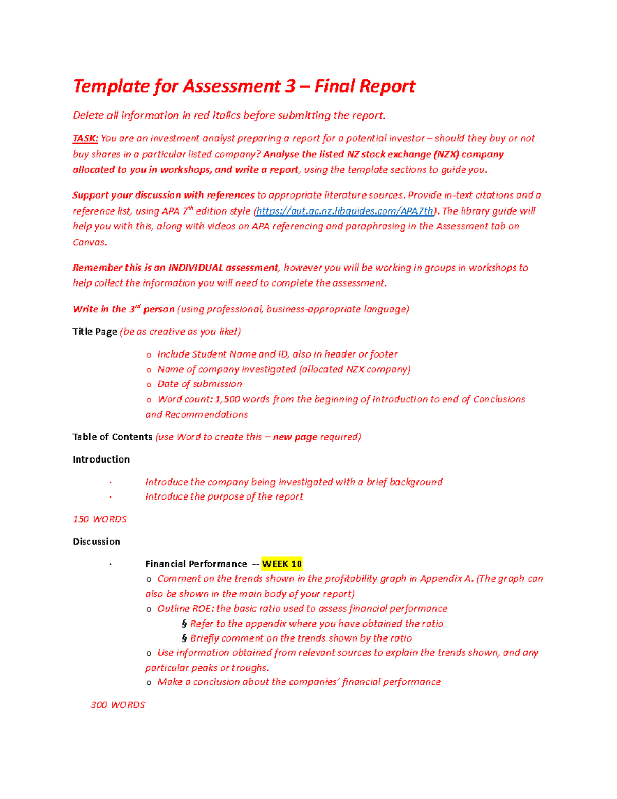 Template for Assessment 3 – Final Report - BUSS507 - Template for ...