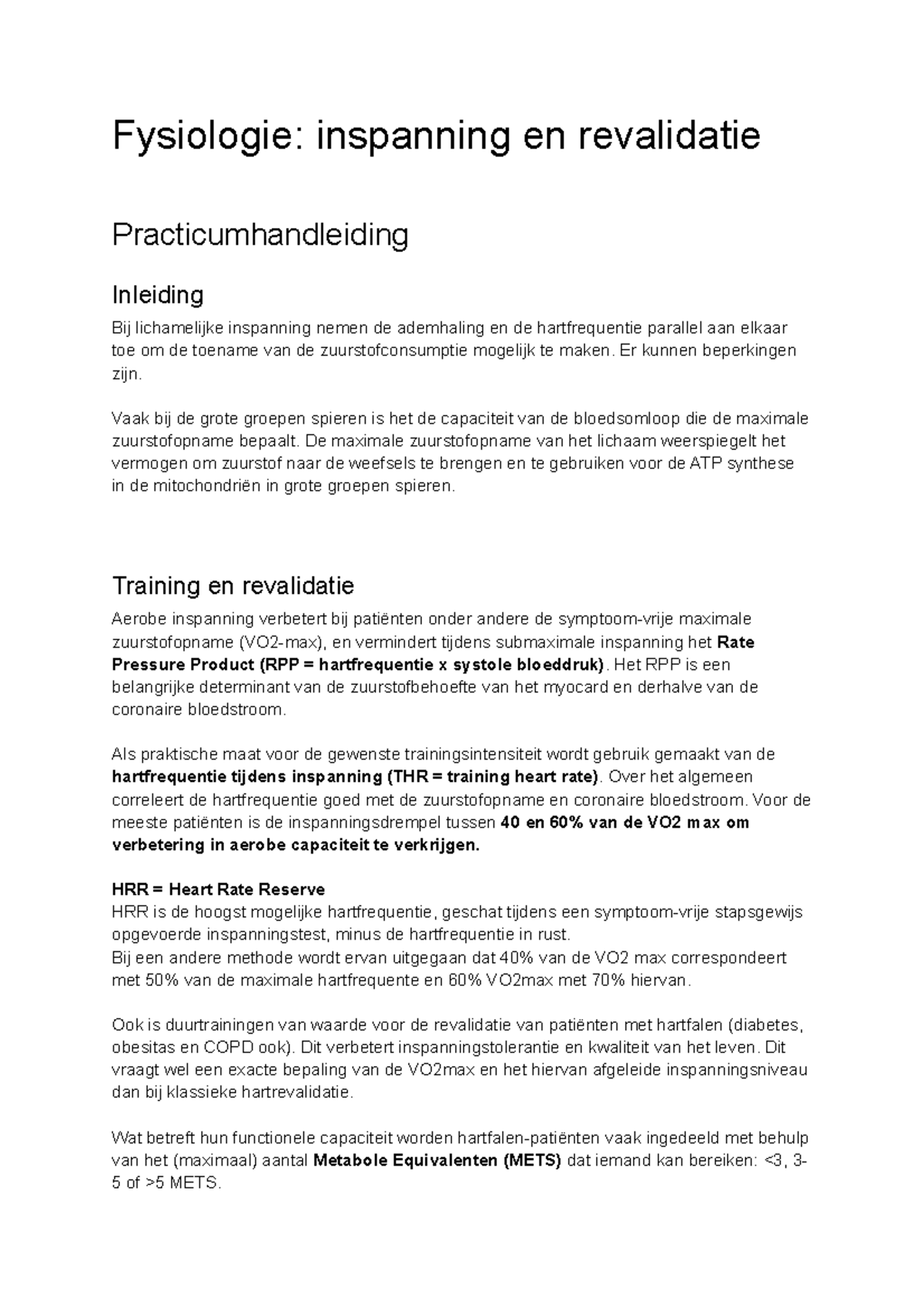 Fysiologie inspanning en revalidatie - Fysiologie: inspanning en ...