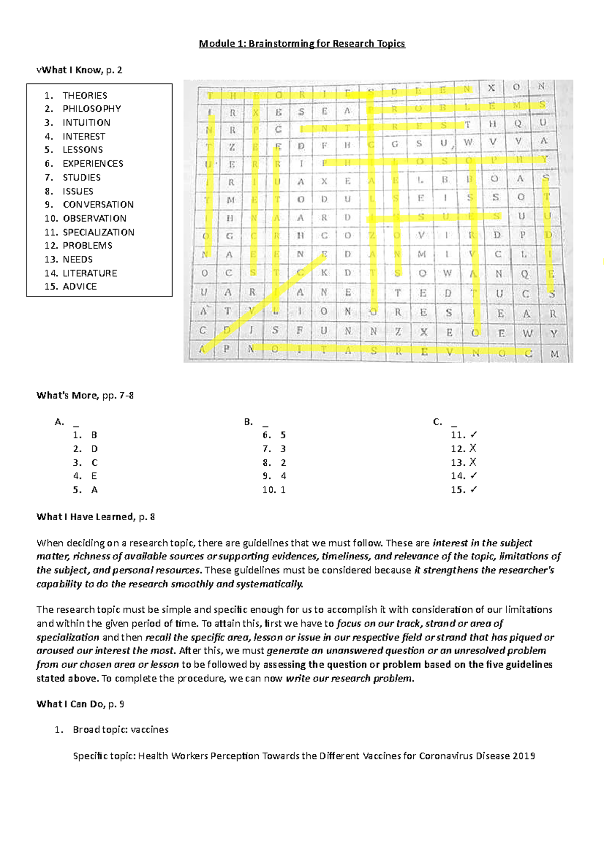 Physics W1 - Module 1: Brainstorming for Research Topics vWhat I Know ...