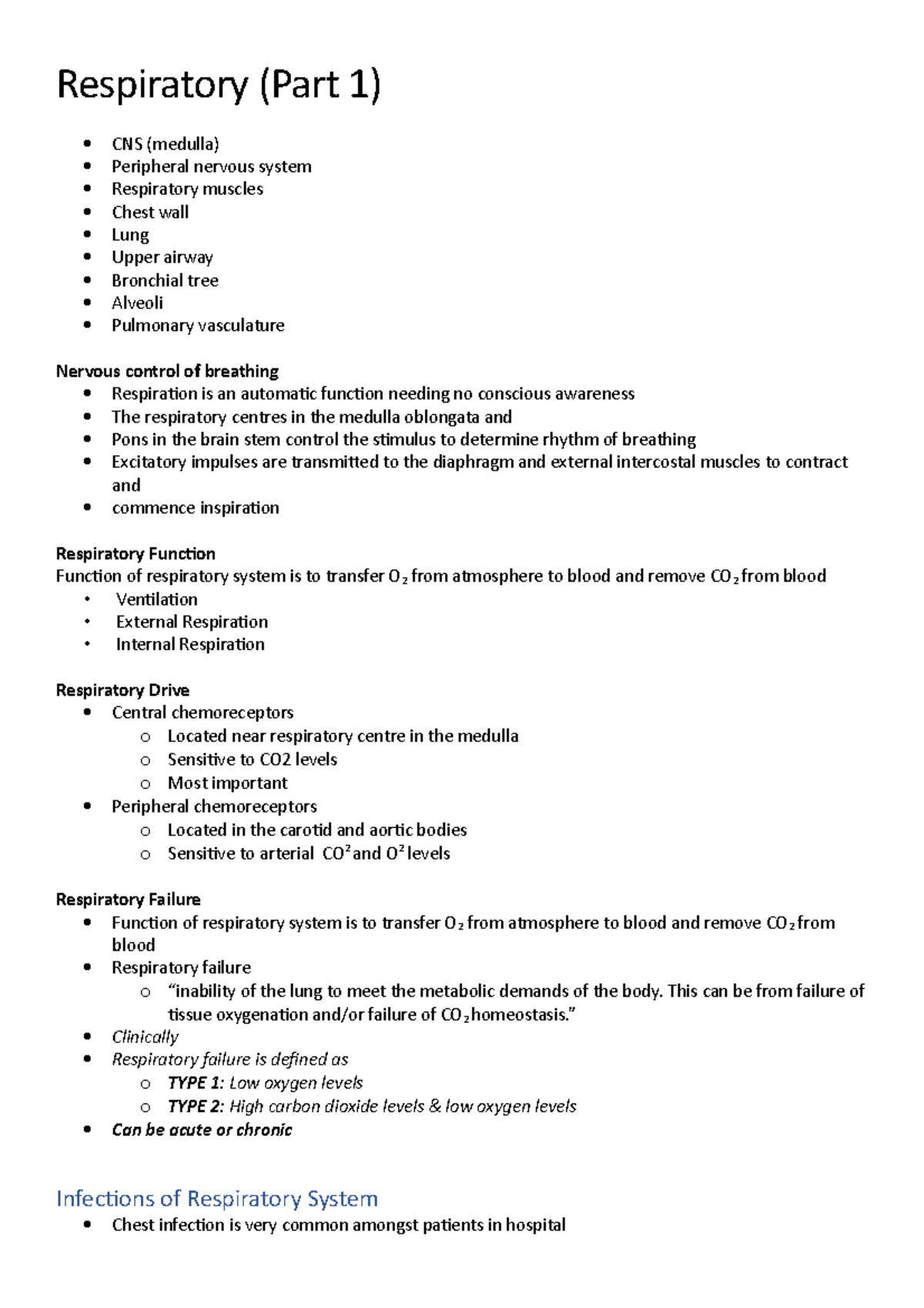 Respiratory pt 1 - UND bachelor of nursing semester 3 Pathophysiology ...