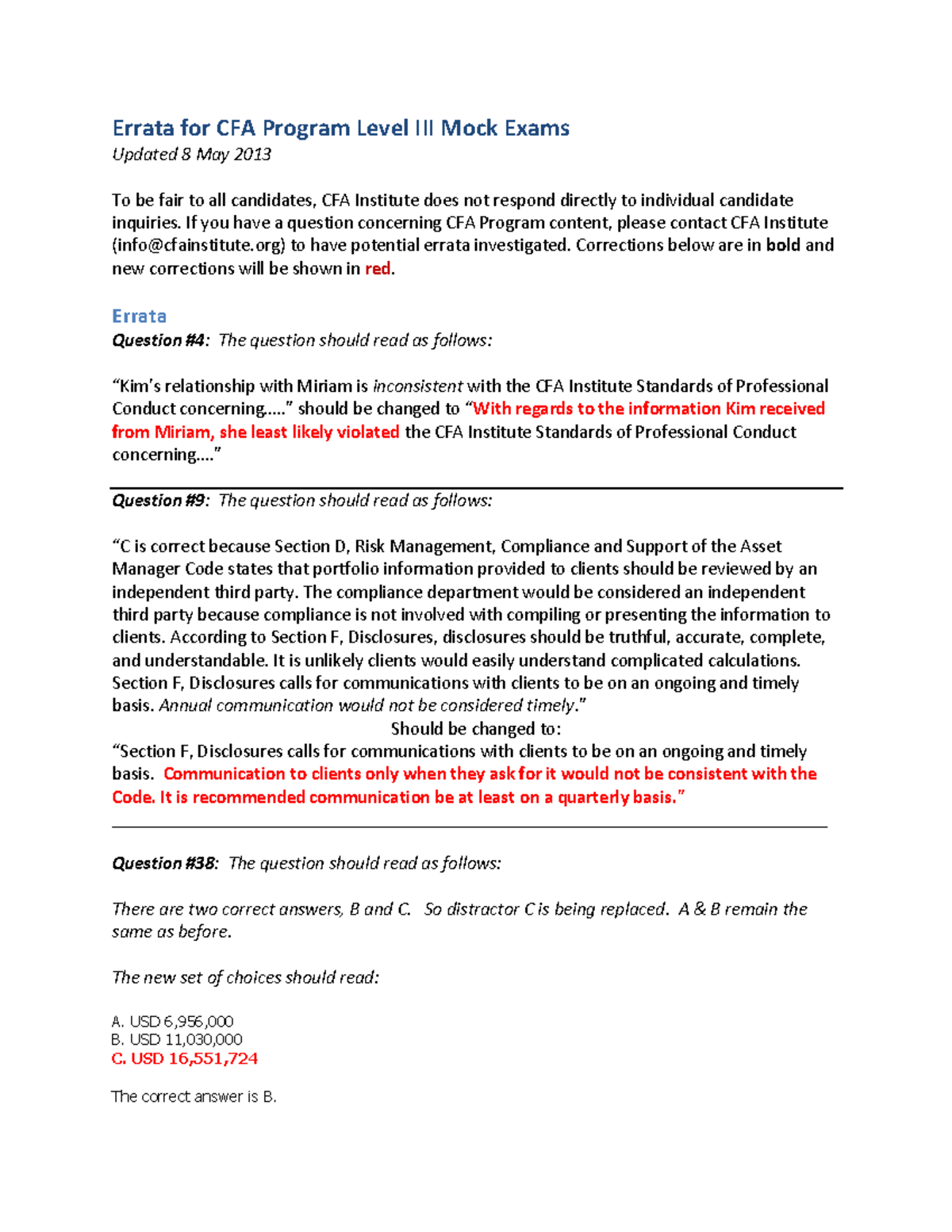 Exam 1 June 2018, questions and answers - Errata for CFA Program Level III Mock Exams Updated 8 ...