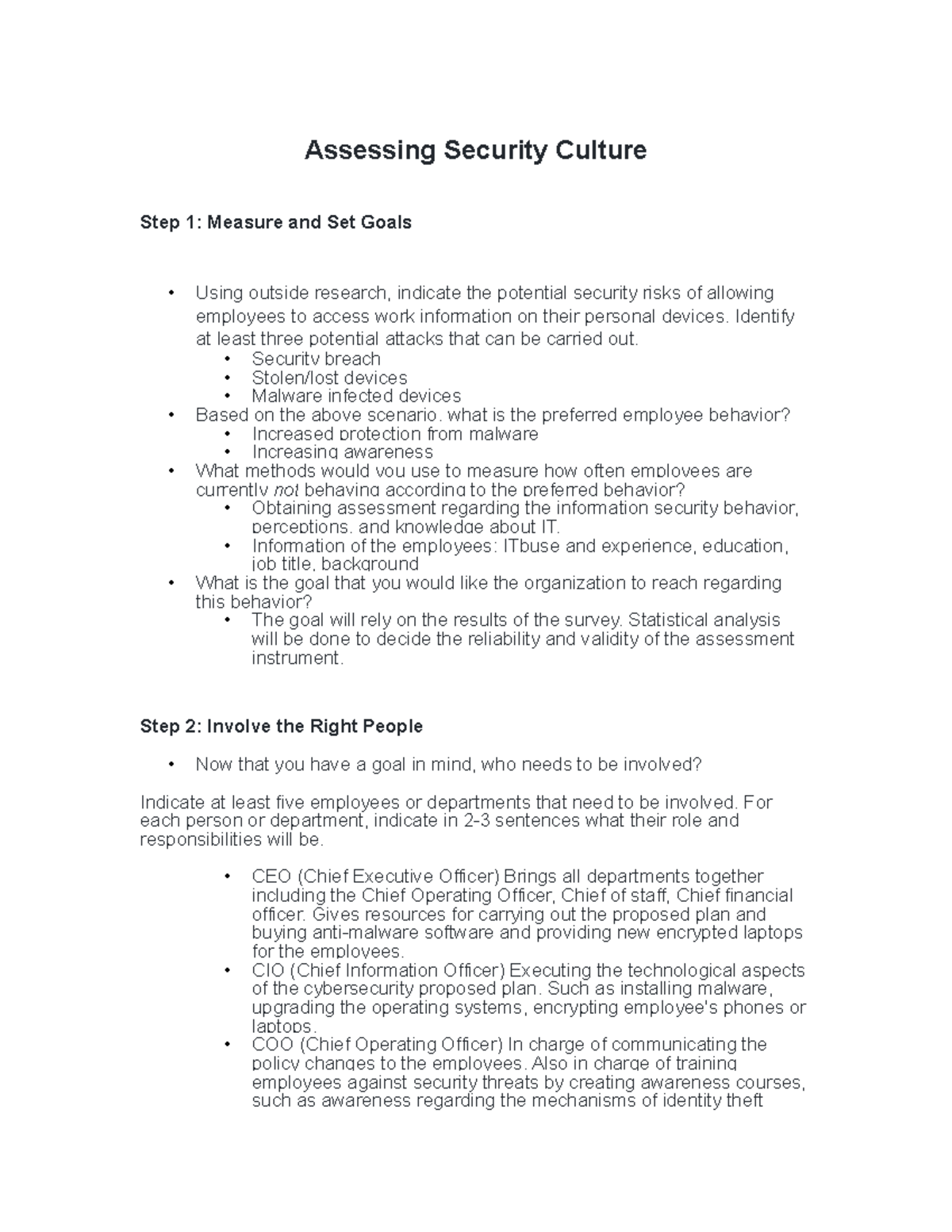 week 2 homework assessing security culture