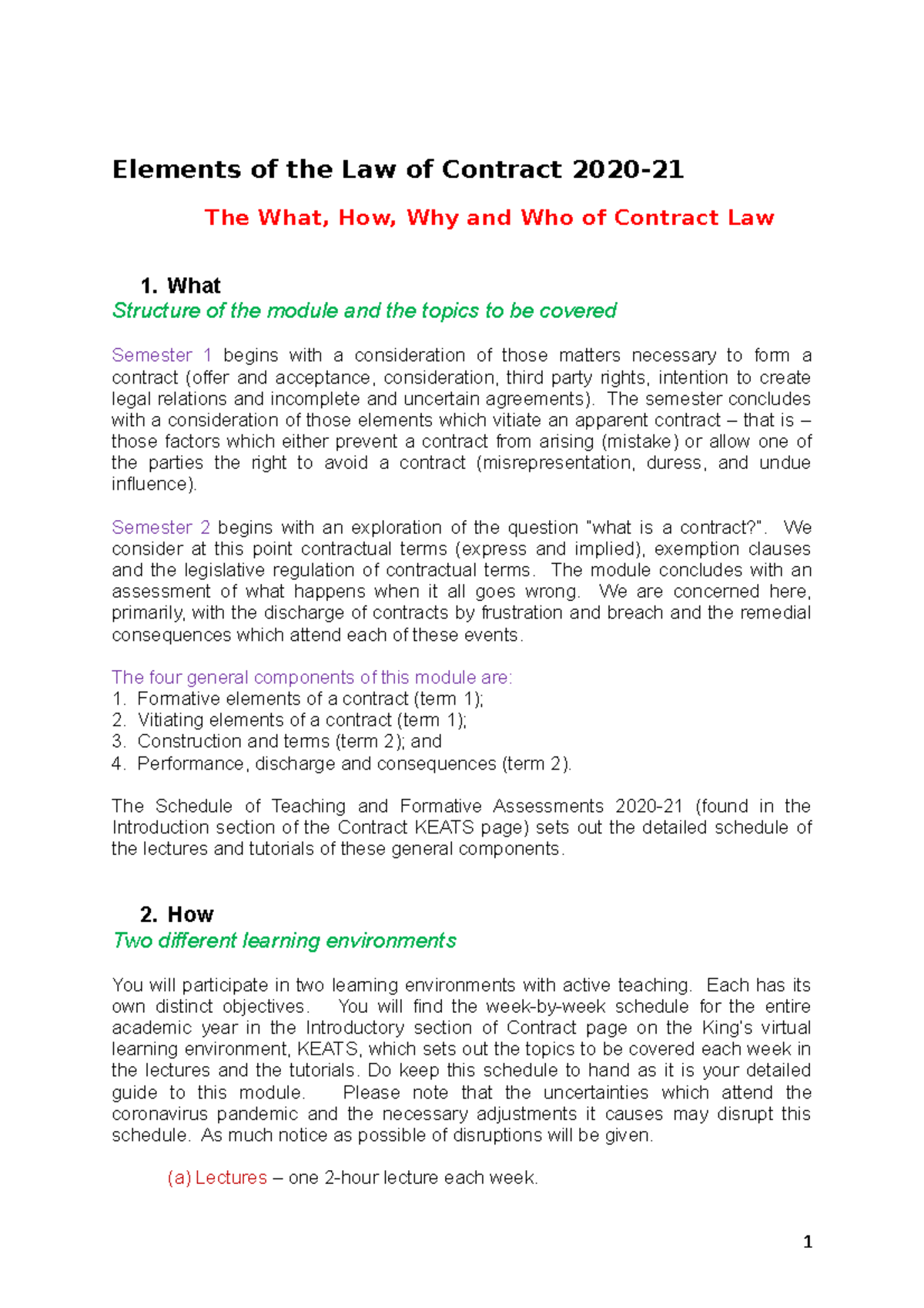 1 Module Introduction 2020-21 - Elements Of The Law Of Contract 2020 ...