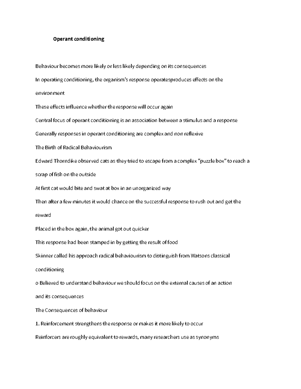 Psyc 2406 Psych Lecture Operant conditioning - Operant conditioning ...