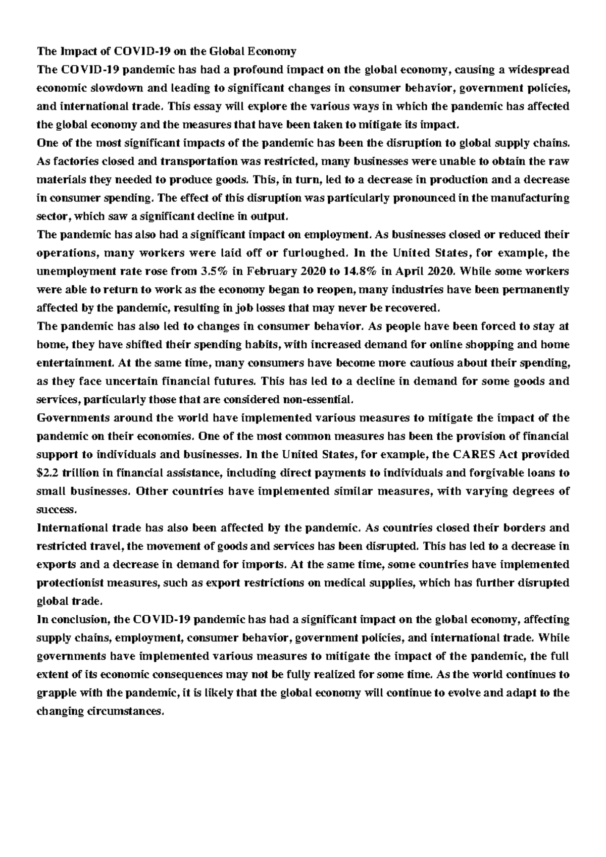 The Impact of Covid-19 on the Global Economy - The Impact of COVID-19 ...