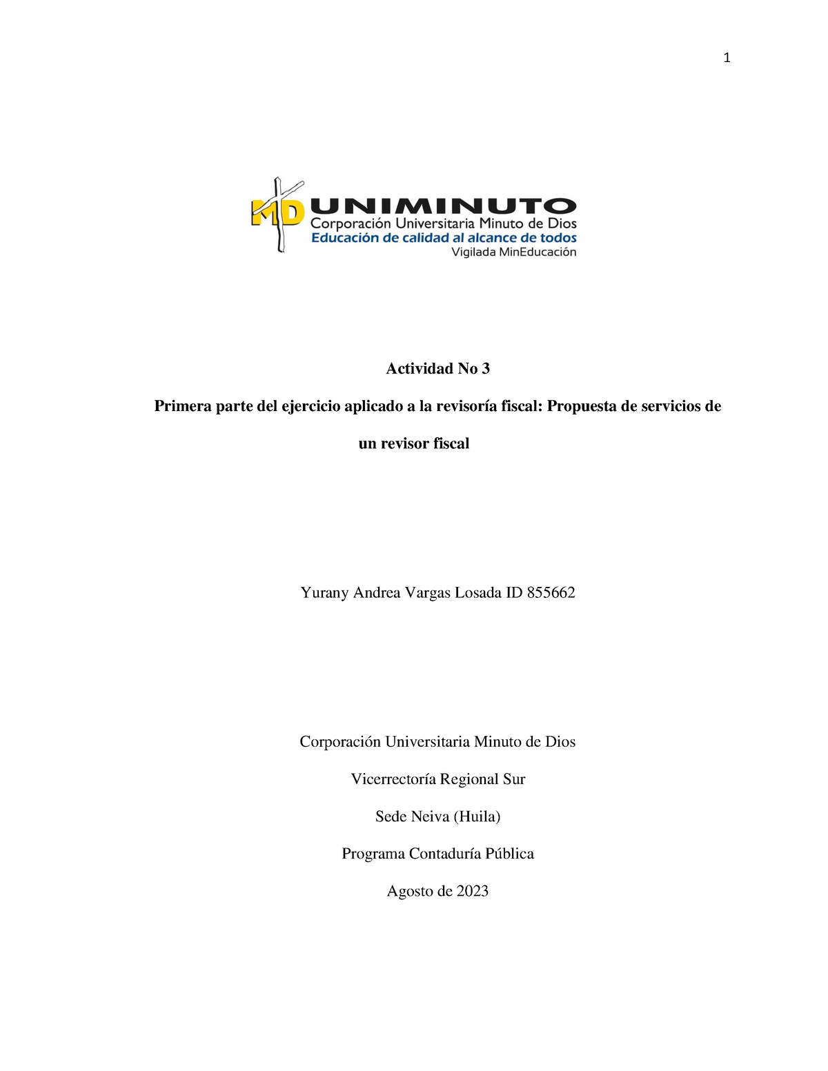 Actividad 3 Revisoria Fiscal Actividad No 3 Primera Parte Del