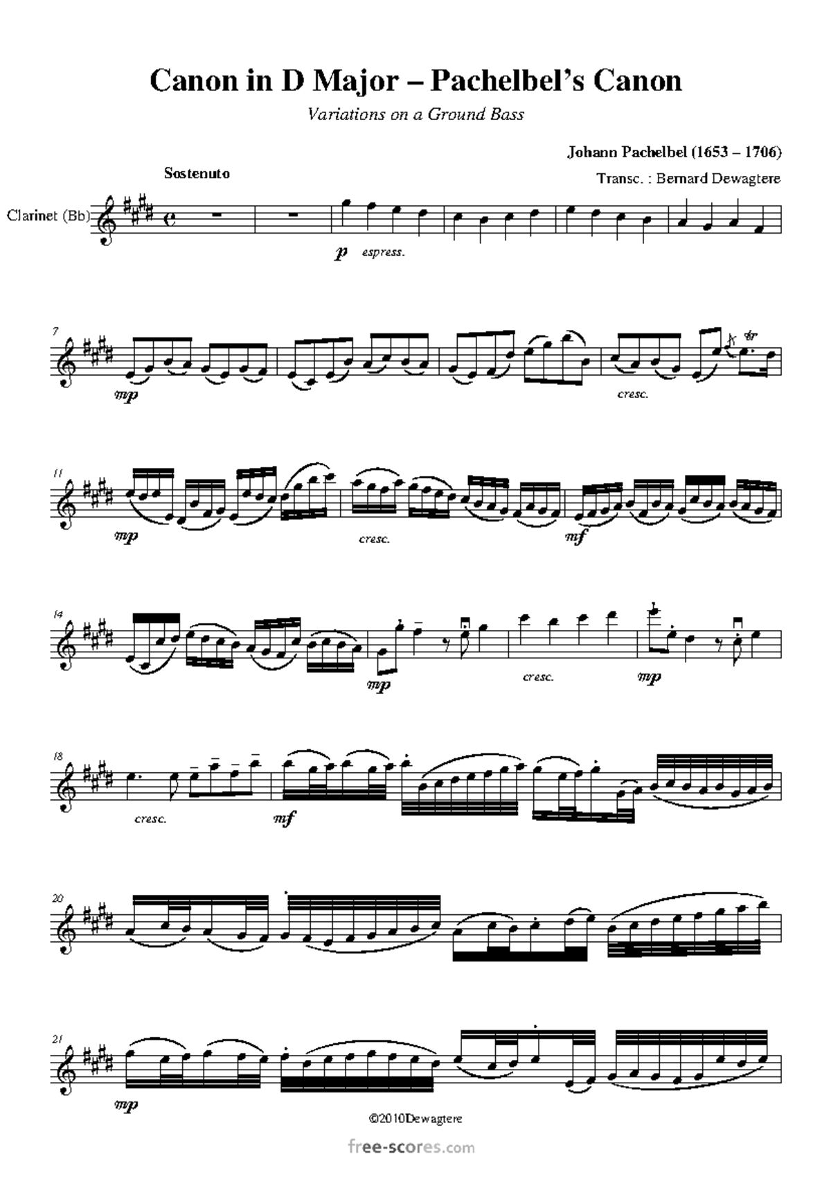 [Free-scores.com] pachelbel-johann-canon-pachelbel-clarinet-score-27672 ...