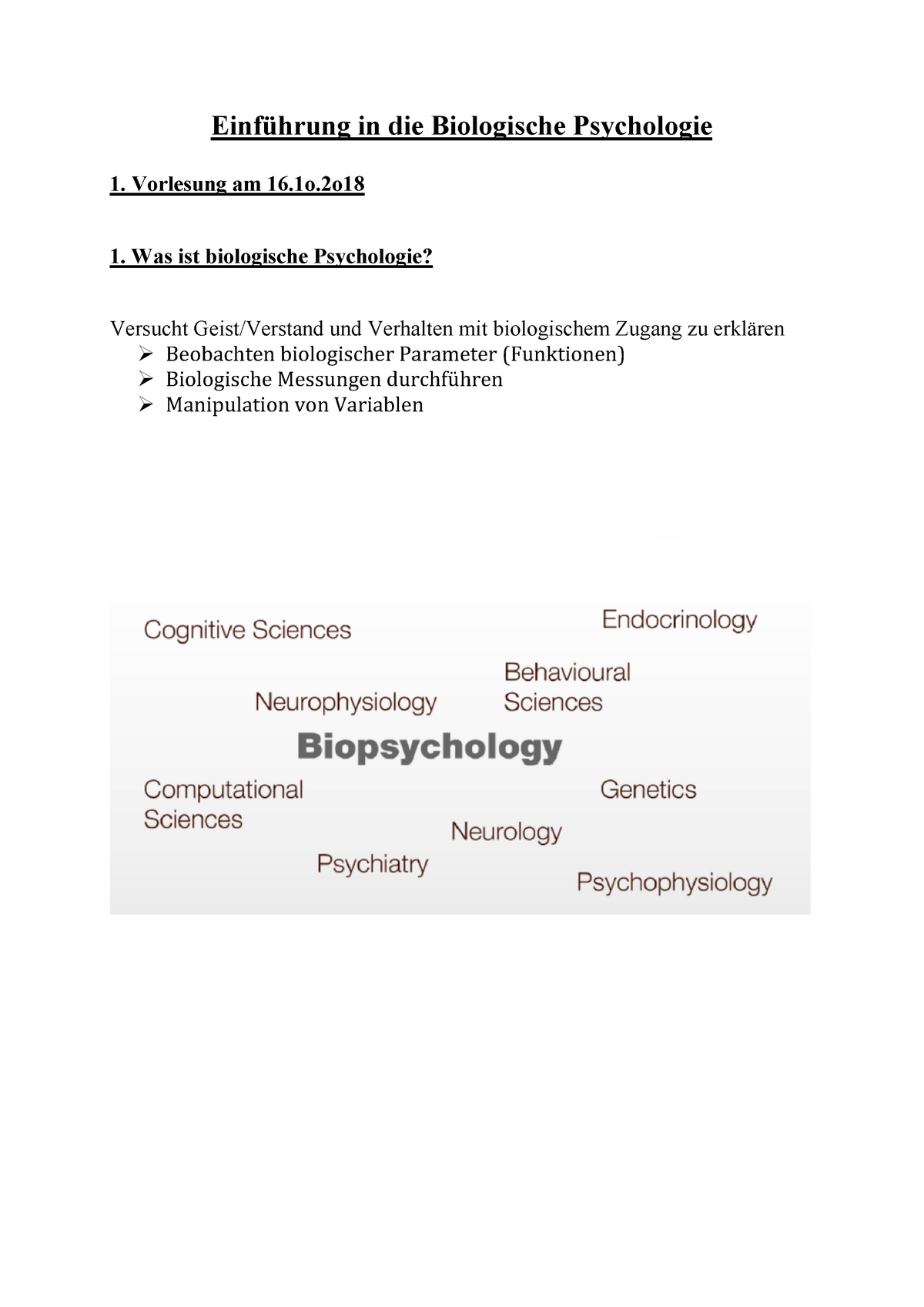 Einführung In Die Biologische Psychologie - Zusammenfassung - In Die ...