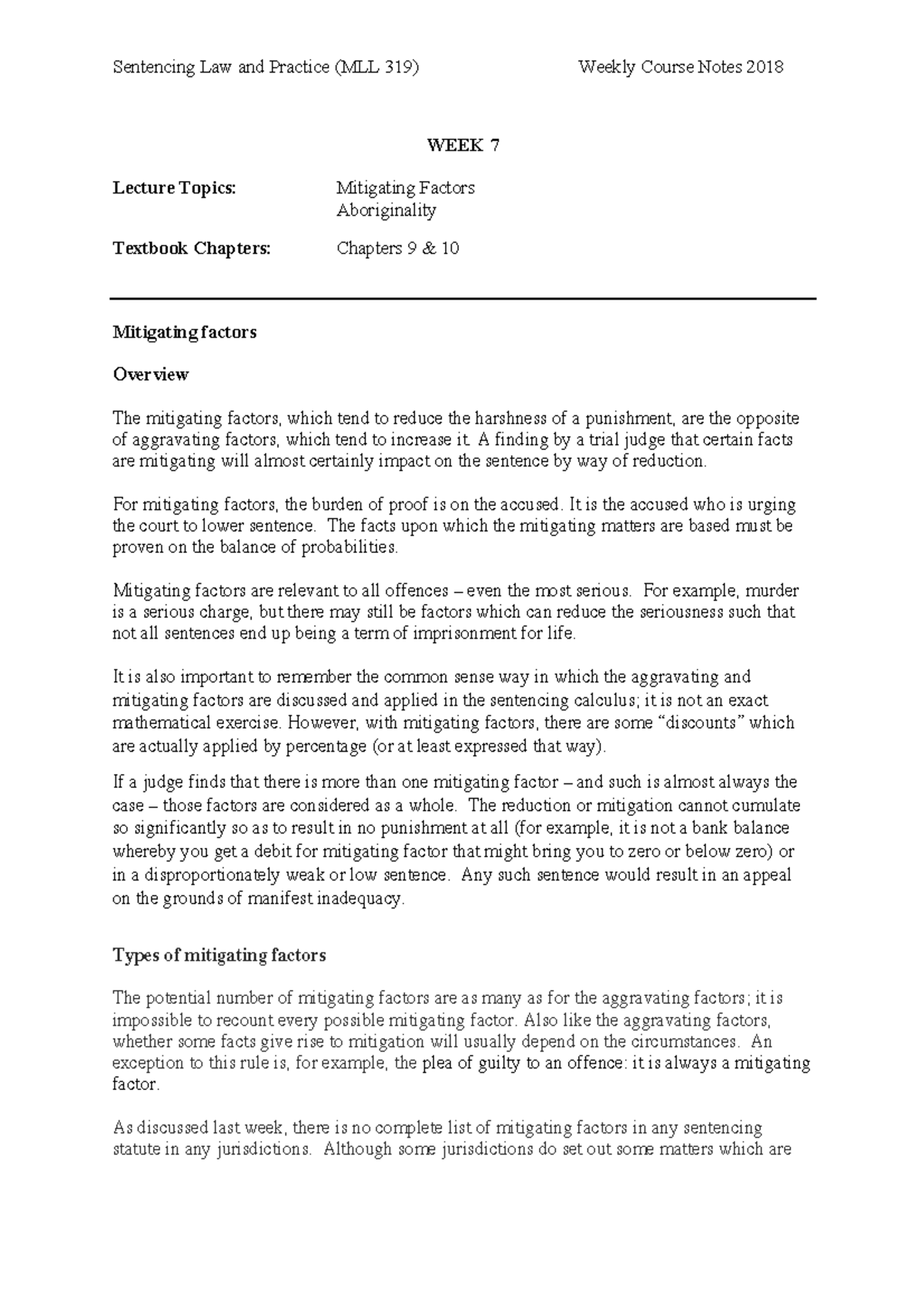 Sentencing Notes - Week 7 - Sentencing Law and Practice (MLL 319 ...