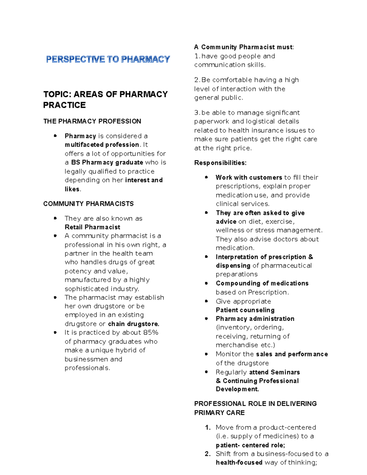 Perspective To Pharma - A Community Pharmacist must : have good people ...