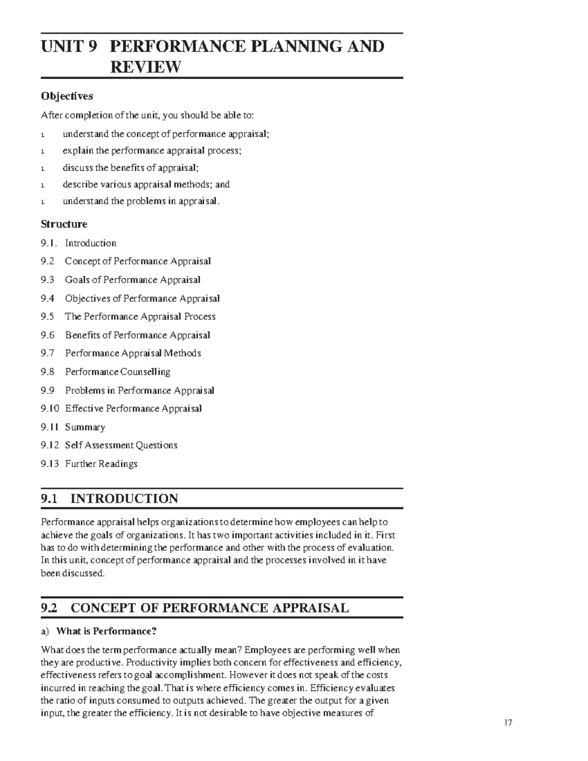 Human Resource Management Block III Unit III Performance Planning