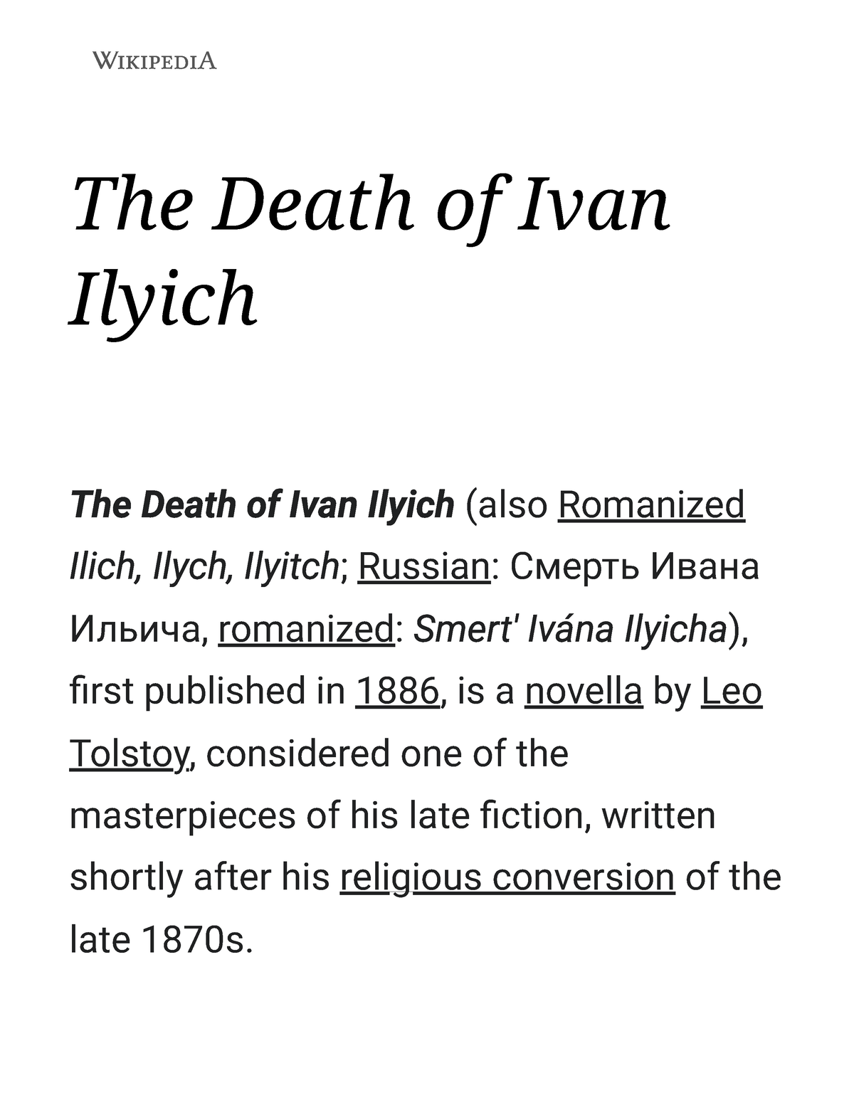 thesis statement for the death of ivan ilych