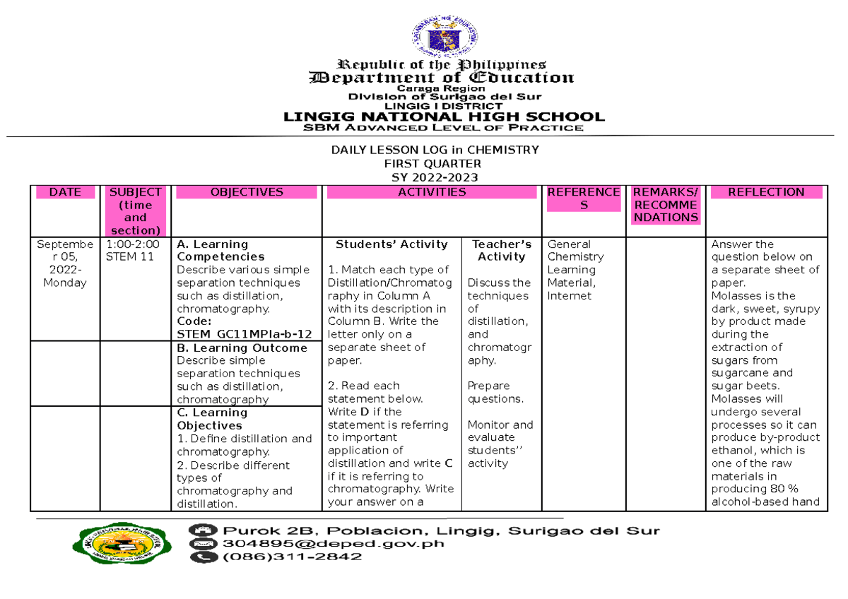 GEN.CHEM-DLL-W3 Sept 5-9 - DAILY LESSON LOG in CHEMISTRY FIRST QUARTER ...