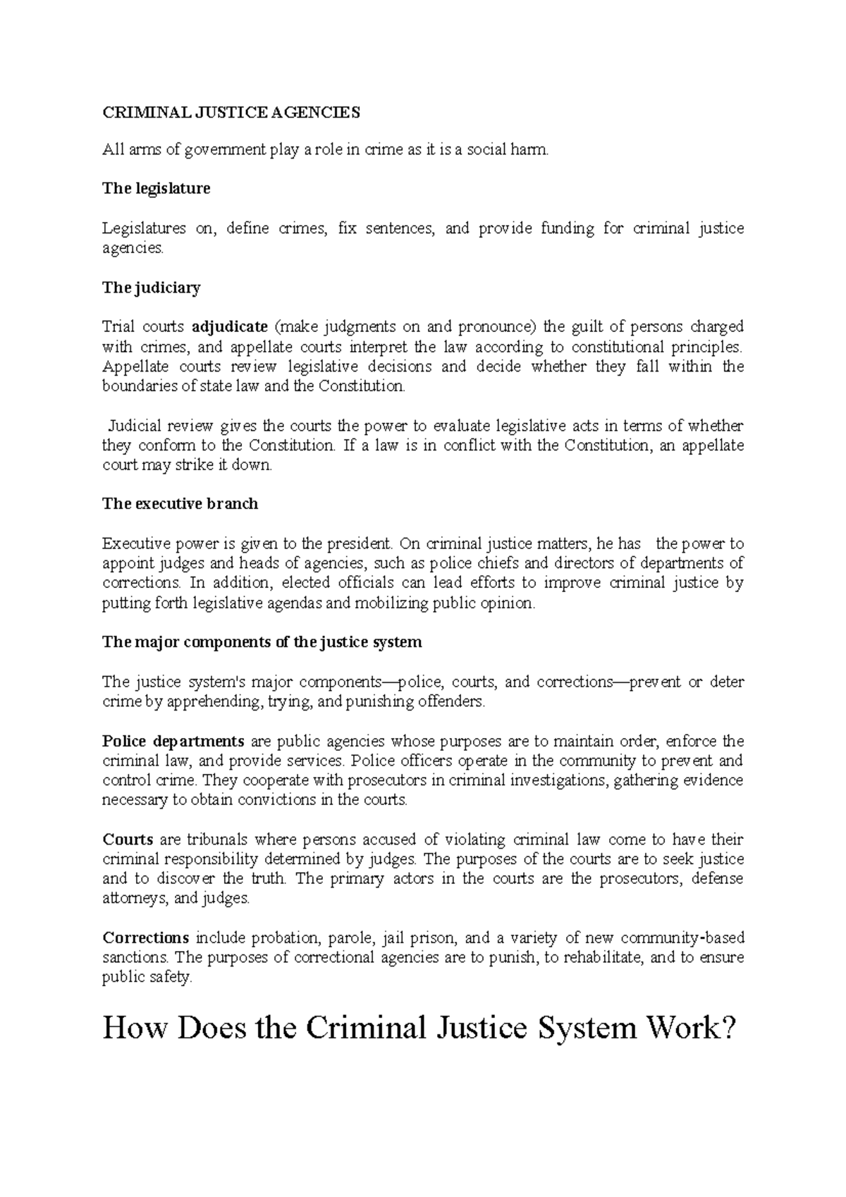 Lecture 2 Criminal Justice Agencies CRIMINAL JUSTICE AGENCIES All