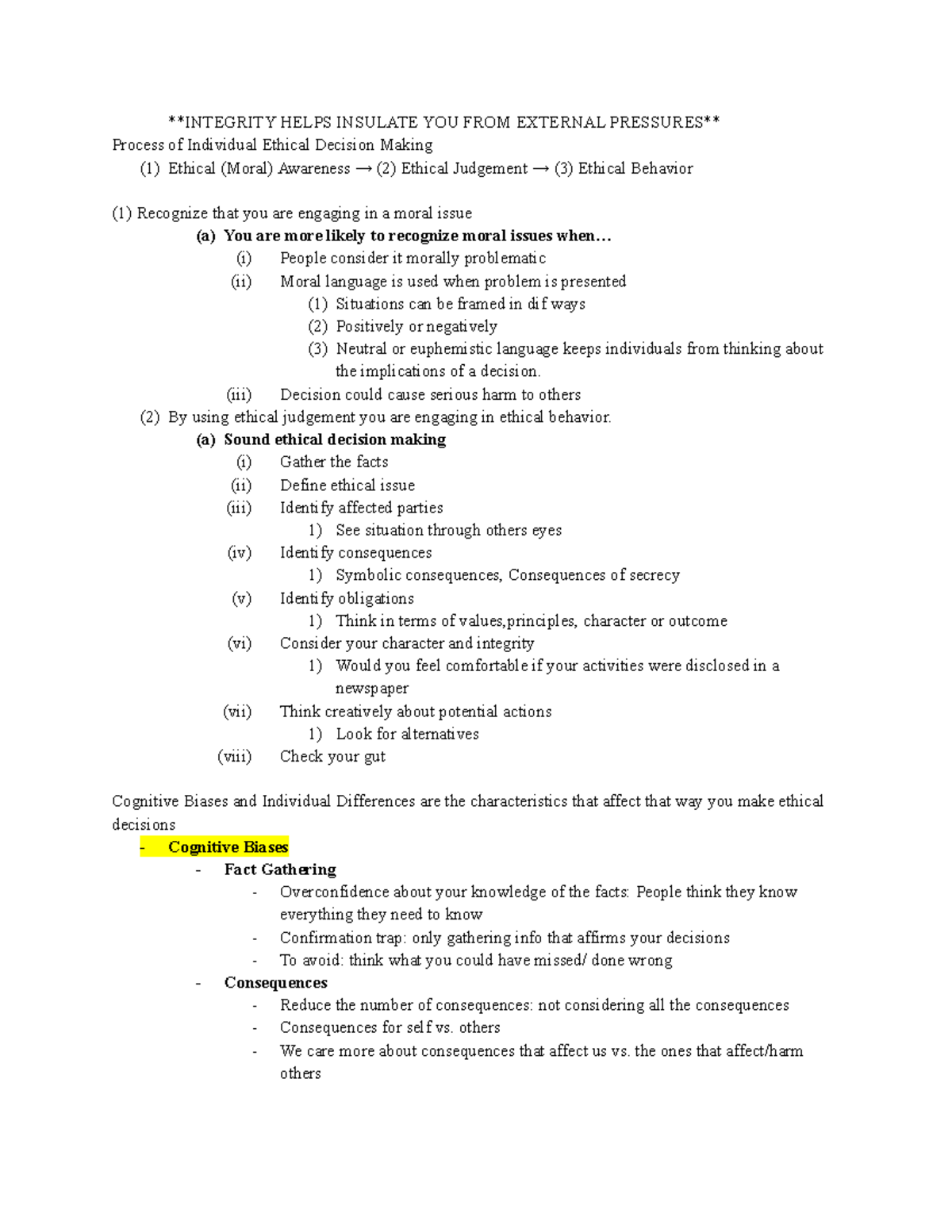 BA 300- Official Finals Notes - INTEGRITY HELPS INSULATE YOU FROM ...