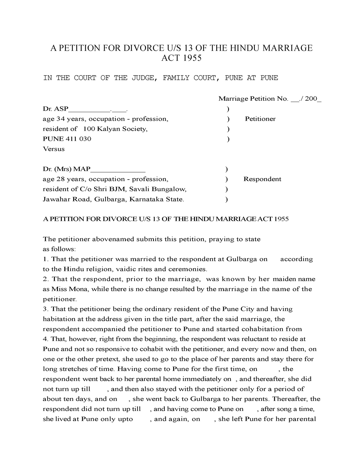 a-petition-for-divorce-us-13-of-the-hindu-marriage-act-1955-1109-a