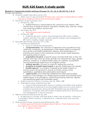 NUR 426 CH - Exam 4 Study Guide - NUR 426 – Community Health Exam 4 ...