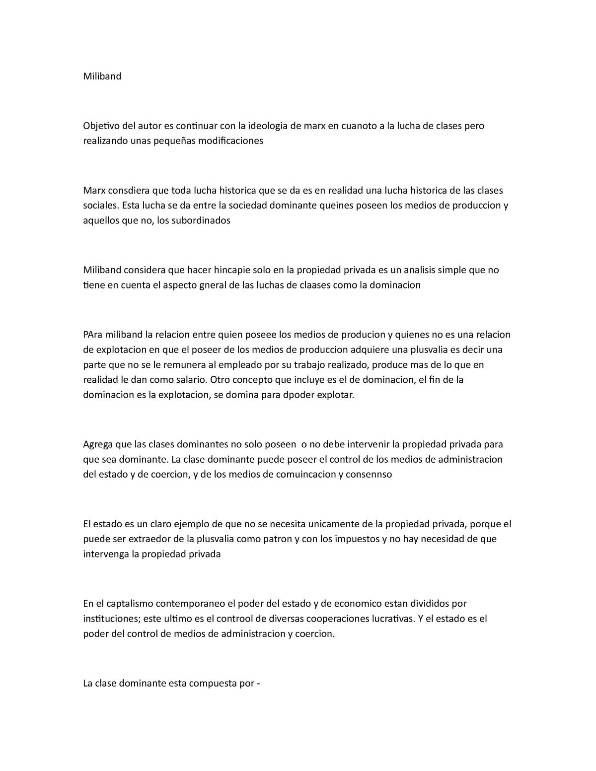 Miliband - Resumen de textos , de catedra BUSTOS - Miliband Objetivo ...