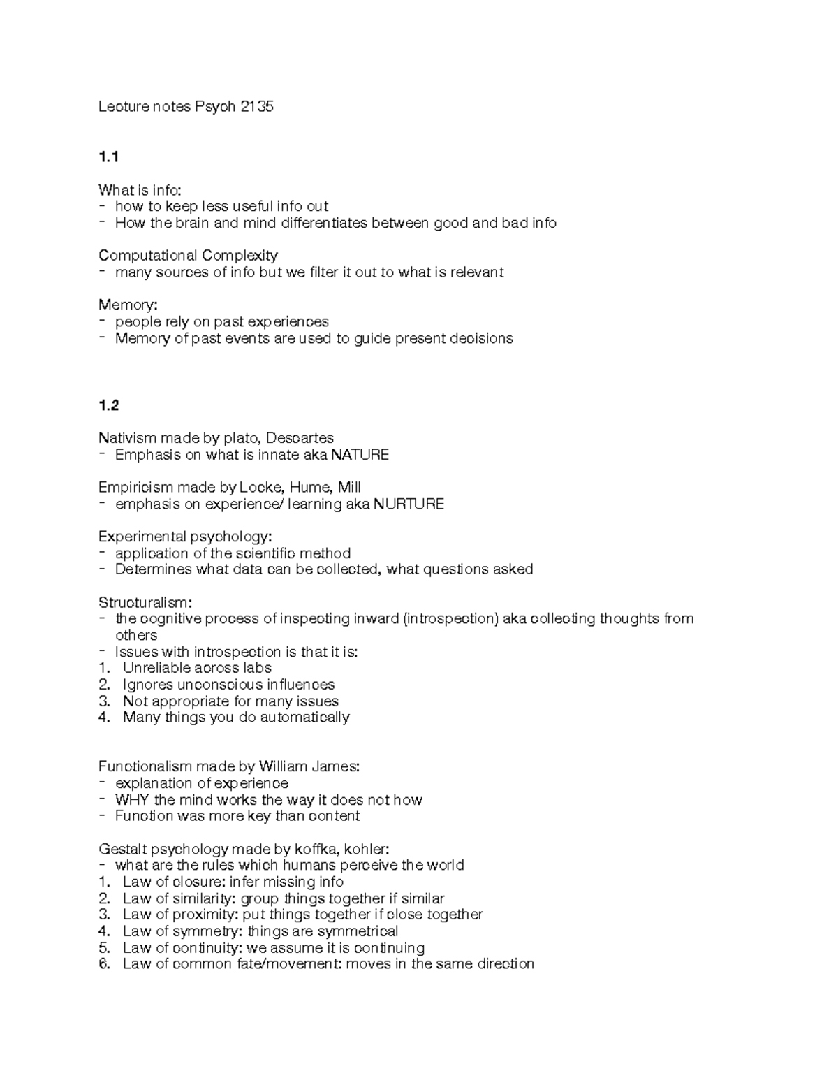 Cognitive Psychology 2135 lecture notes - Lecture notes Psych 2135 1 ...