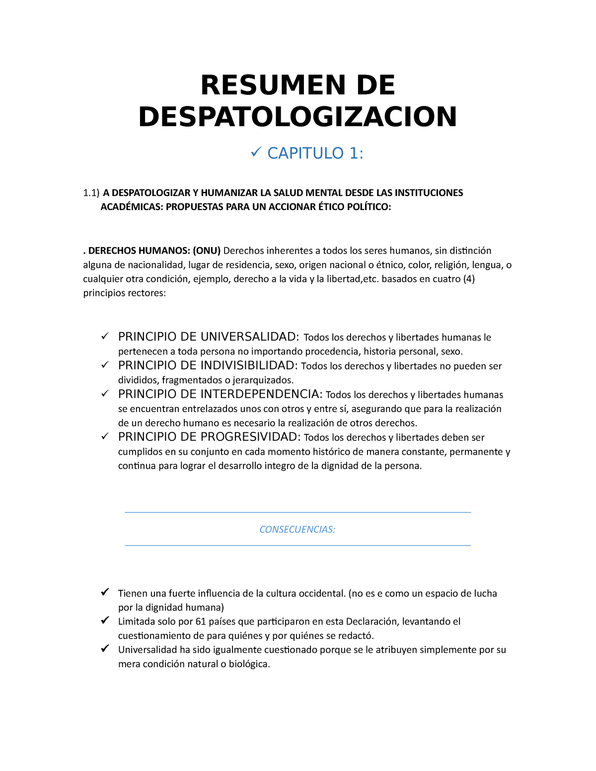 Resumen DE Despatologizacion - RESUMEN DE DESPATOLOGIZACION CAPITULO 1: ...