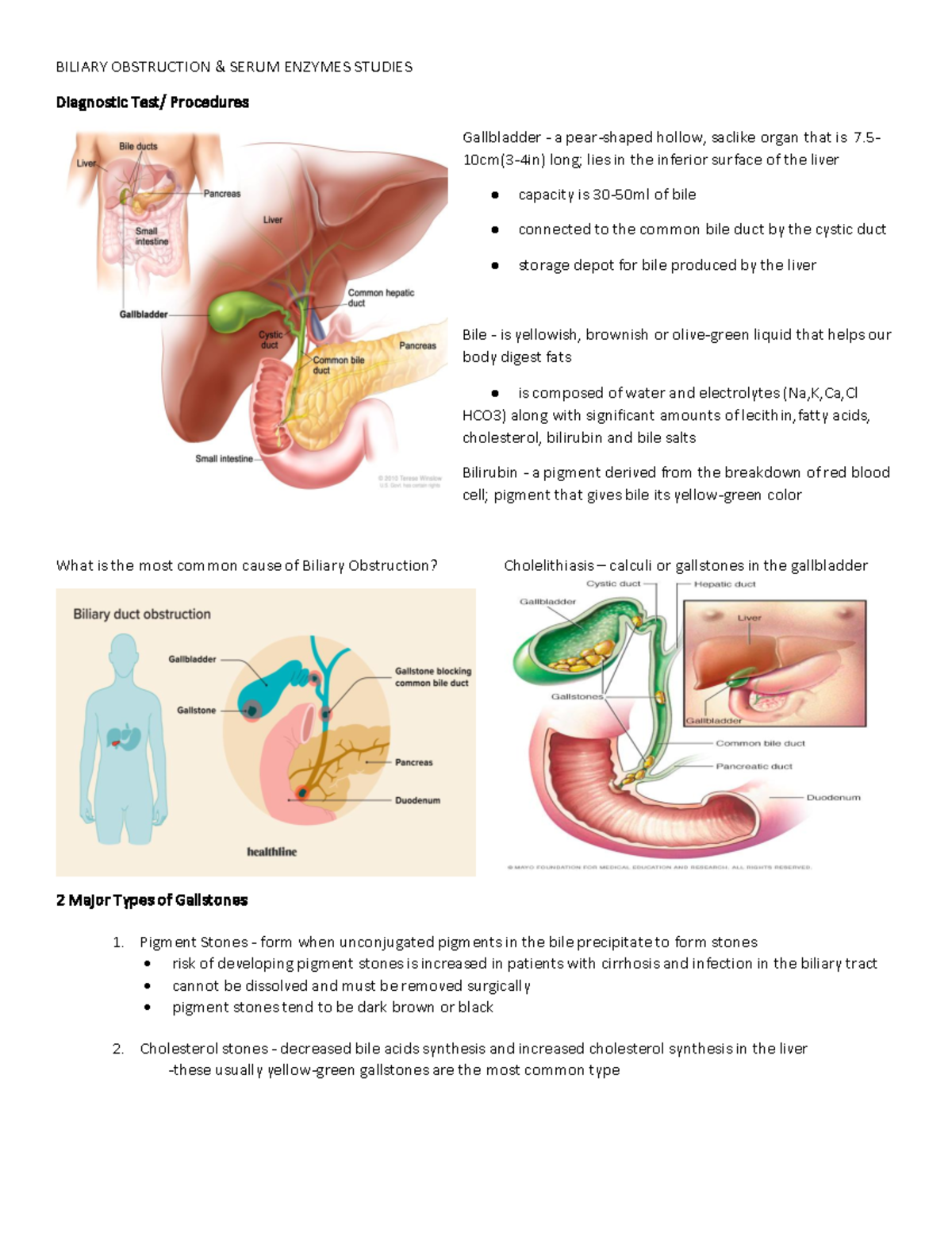 Biliary Obstruction notes BILIARY OBSTRUCTION & SERUM ENZYMES STUDIES Diagnostic Test/ Studocu