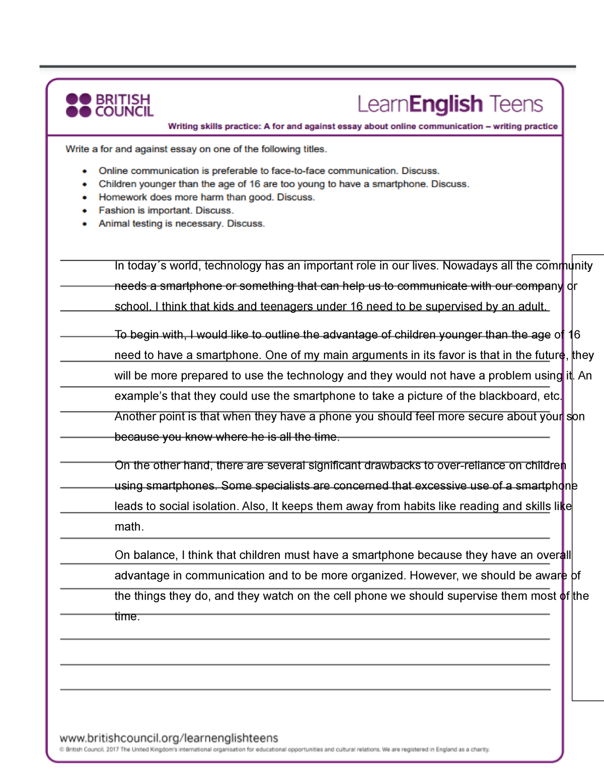 a for and against essay about online communication