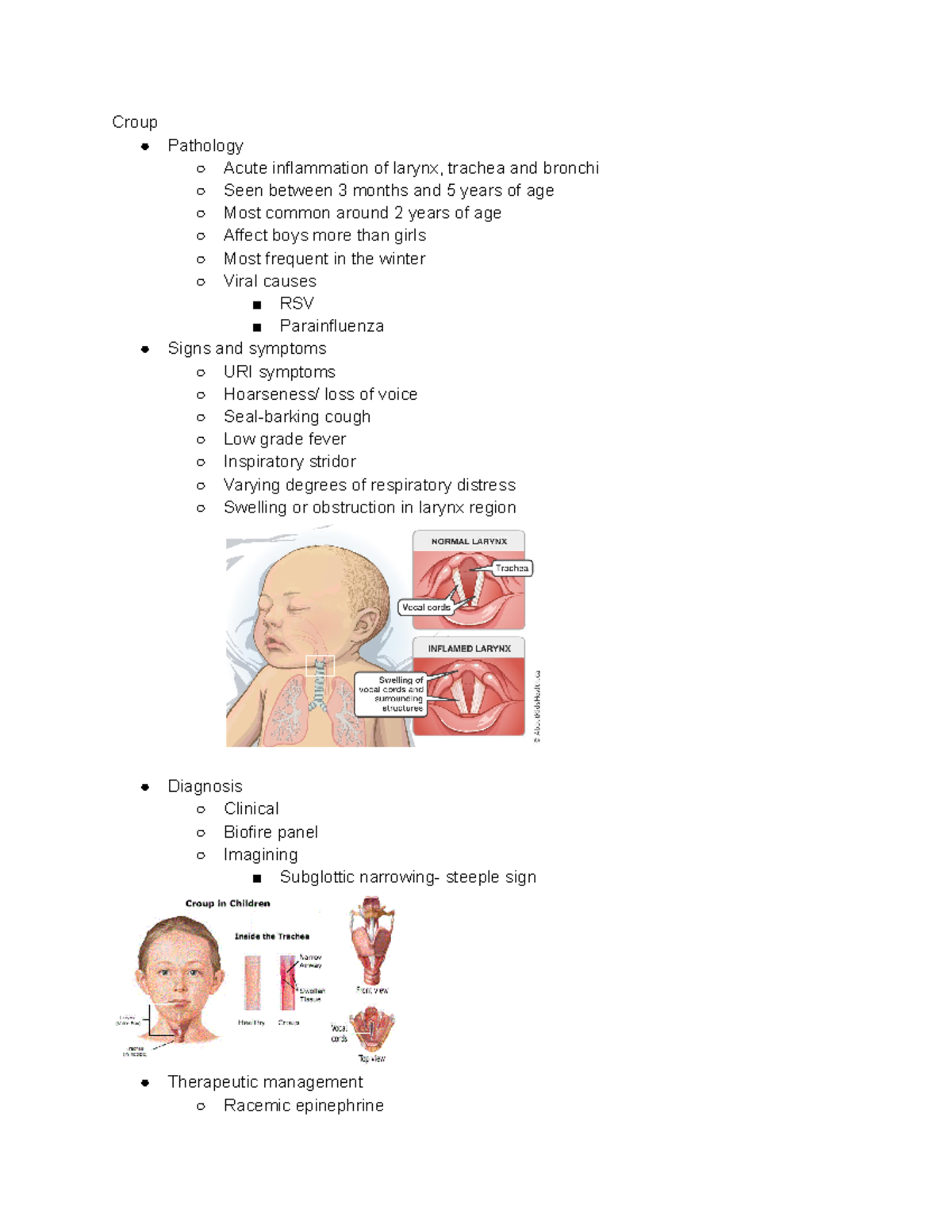 Croup and epiglottitis - Croup Pathology Acute inflammation of larynx ...