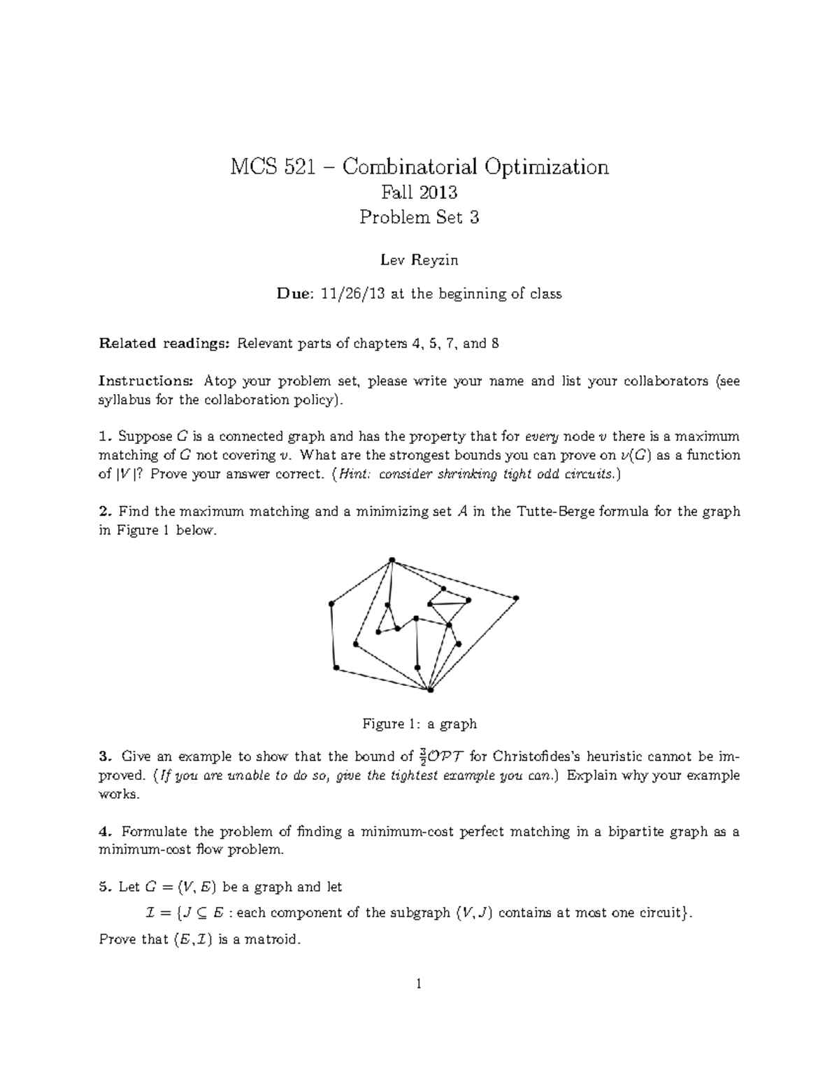 M Cs 521 Problem Set 3 Cs 521 Combinatorial Optimization Studocu