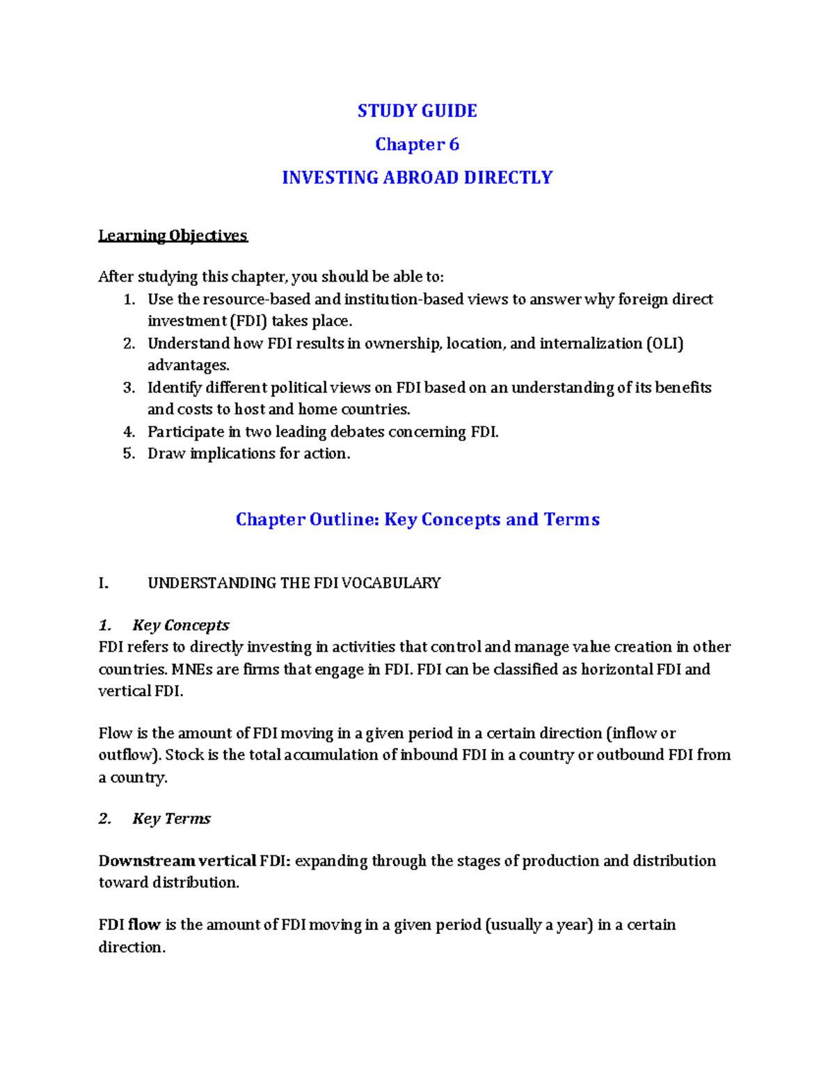 Chapter 6 Study Guide - STUDY GUIDE Chapter 6 INVESTING ABROAD DIRECTLY ...