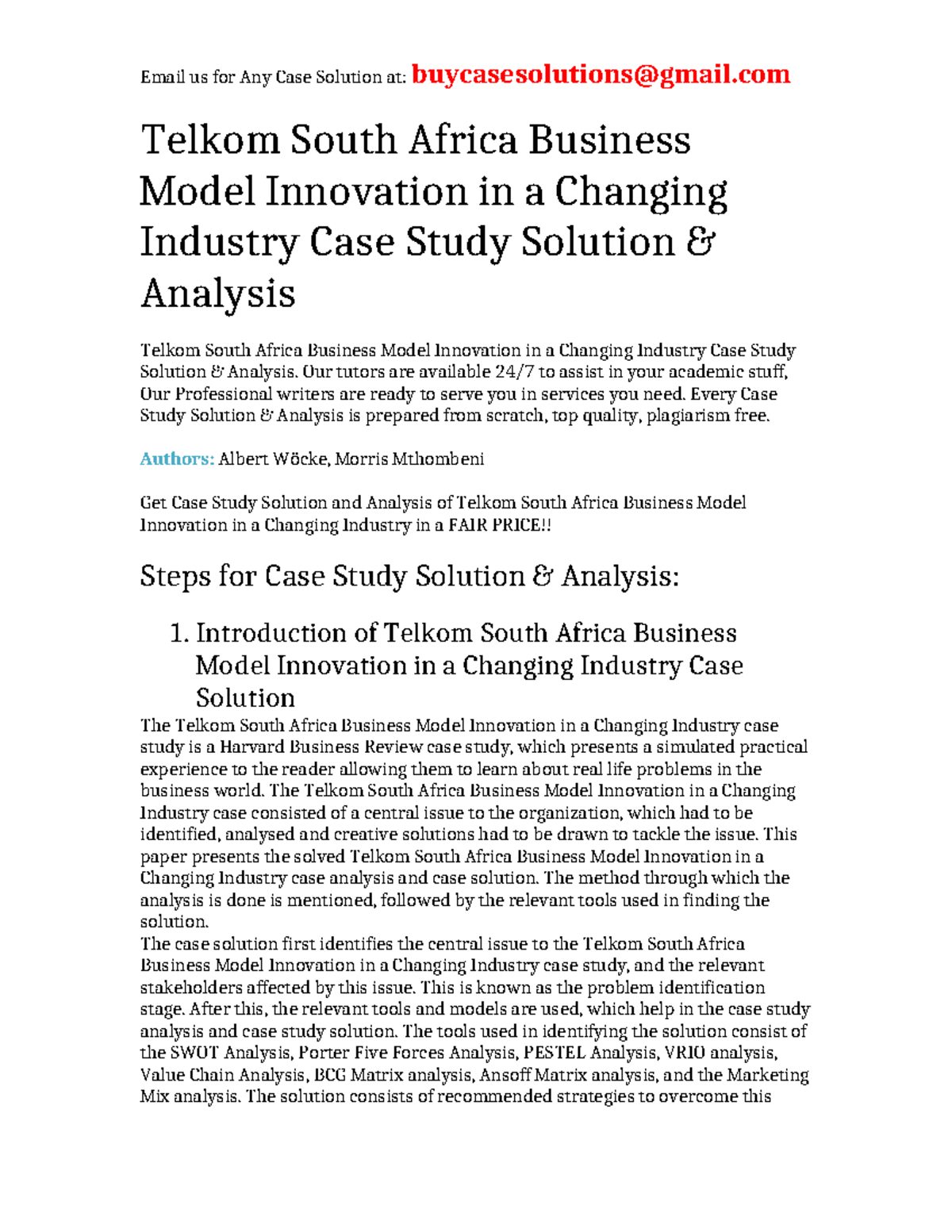 Telkom South Africa Business Model Innovation in a Changing Industry ...