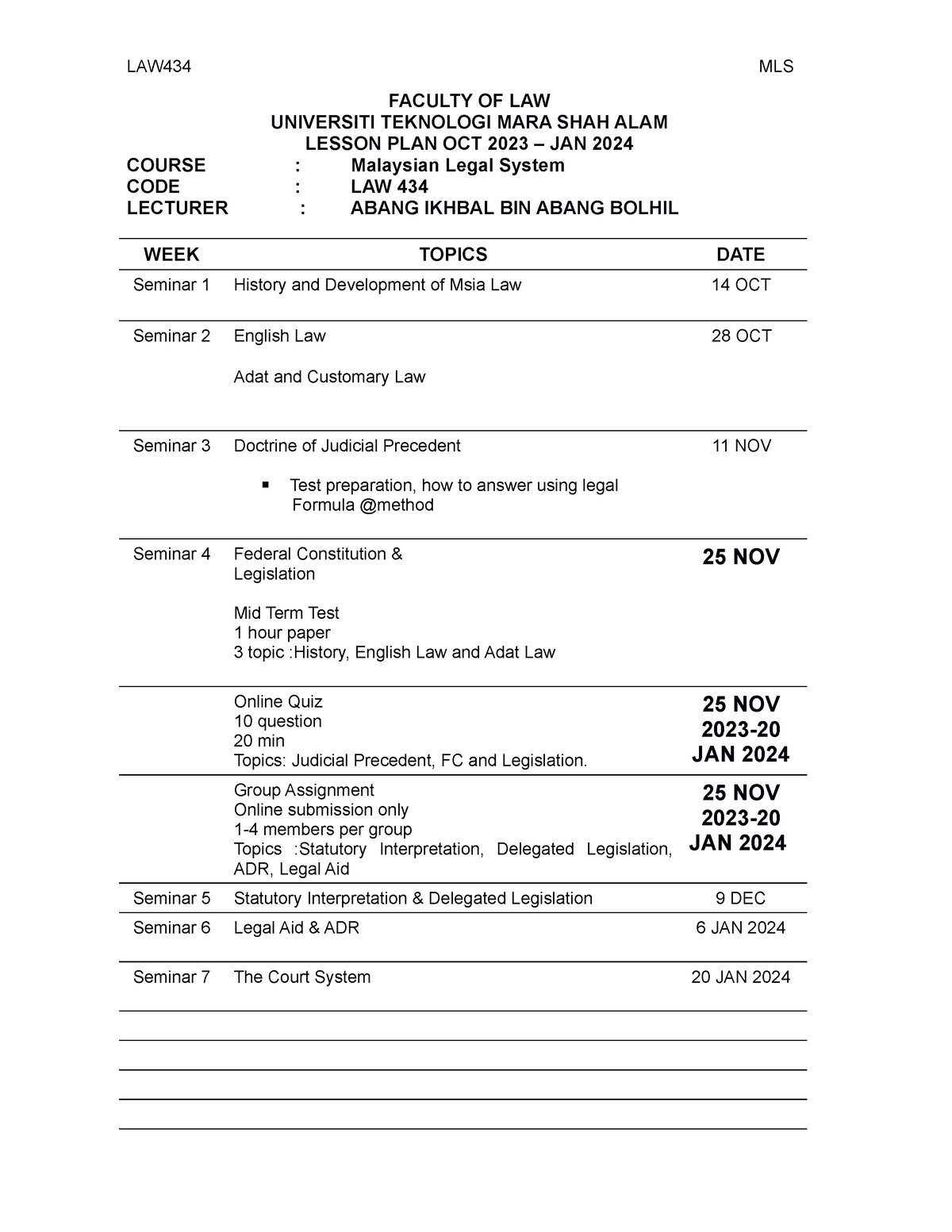 Lesson PLAN LAW434 OKT JAN 2024 Extended LAW434 MLS FACULTY OF LAW   Thumb 1200 1553 