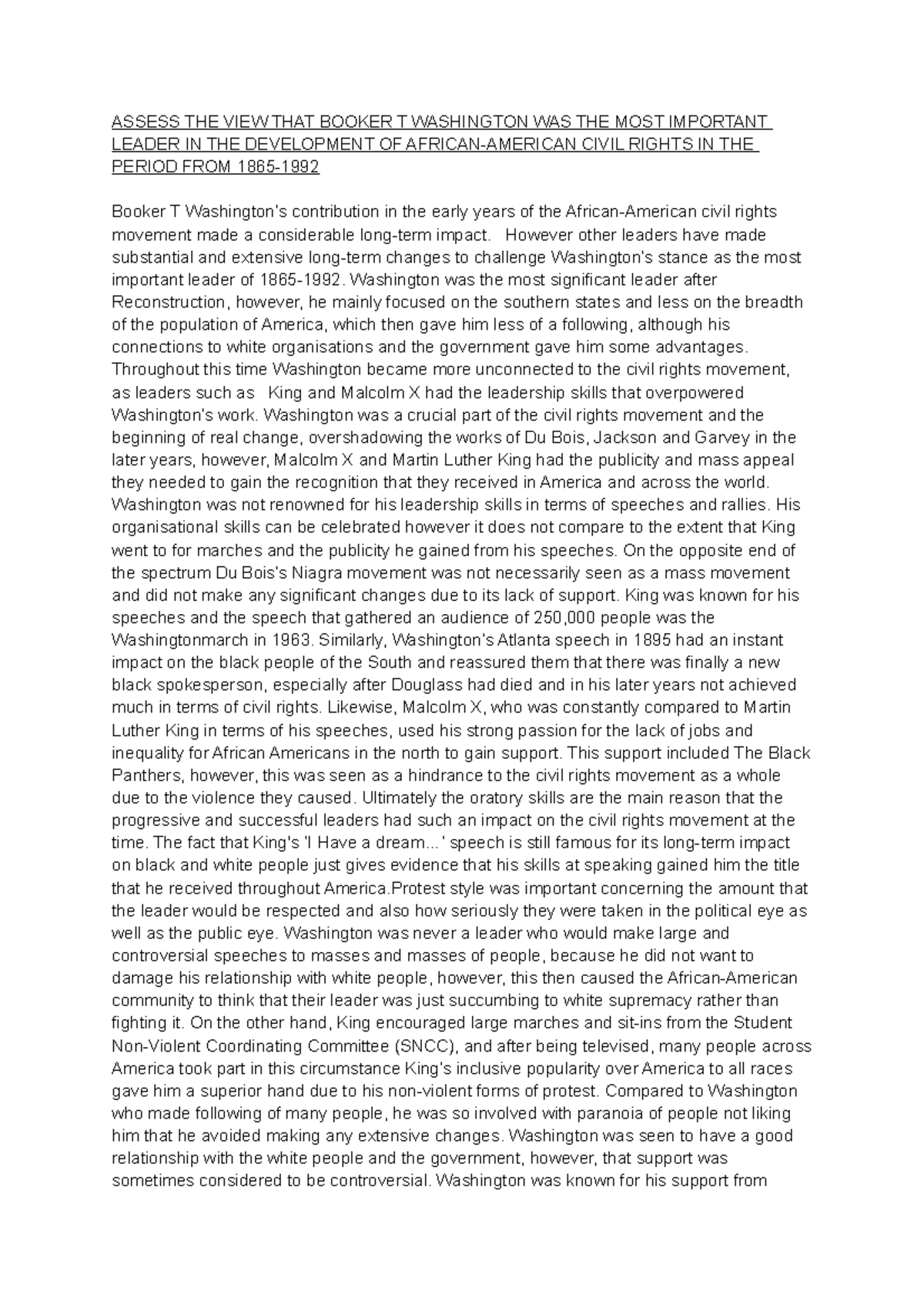 Cr example essays (25 marks) - ASSESS THE VIEW THAT BOOKER T WASHINGTON ...