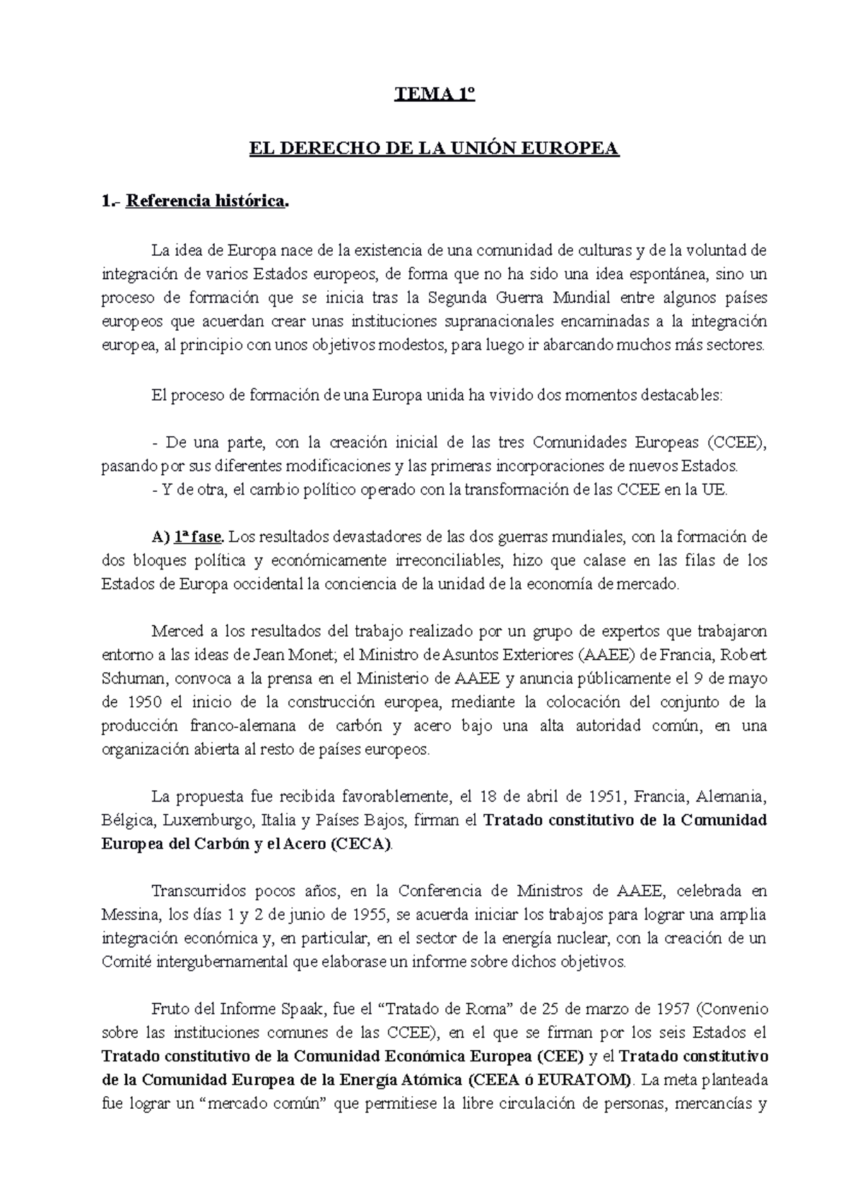 Lección 1ª Derecho de la Unión Europea (2023-2024) - TEMA 1º EL DERECHO ...