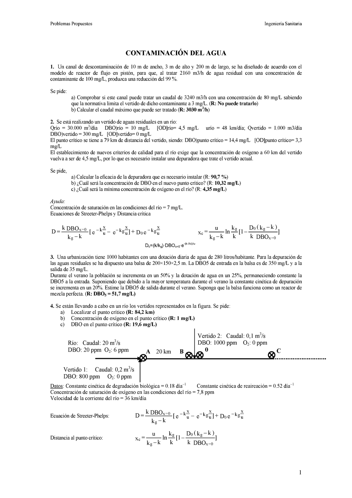 Enunciados problemas Contaminación del Agua. - Problemas Propuestos  Ingeniería Sanitaria 1 - Studocu