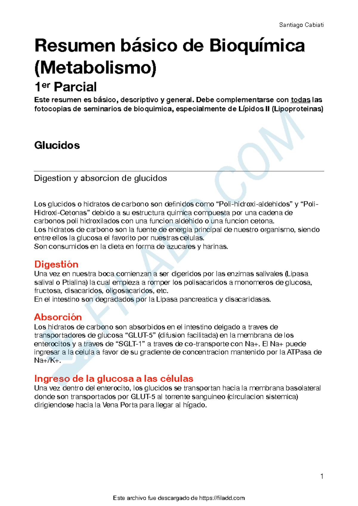 Resumen De Bioquimica Resumen Básico De Bioquímica Metabolismo 1 Er