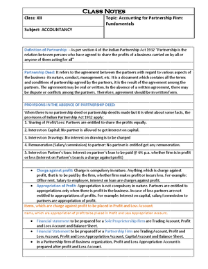 12 Accountancy Reading Material Class Notes Class Xii Topic Accounting For Partnership Firm Studocu