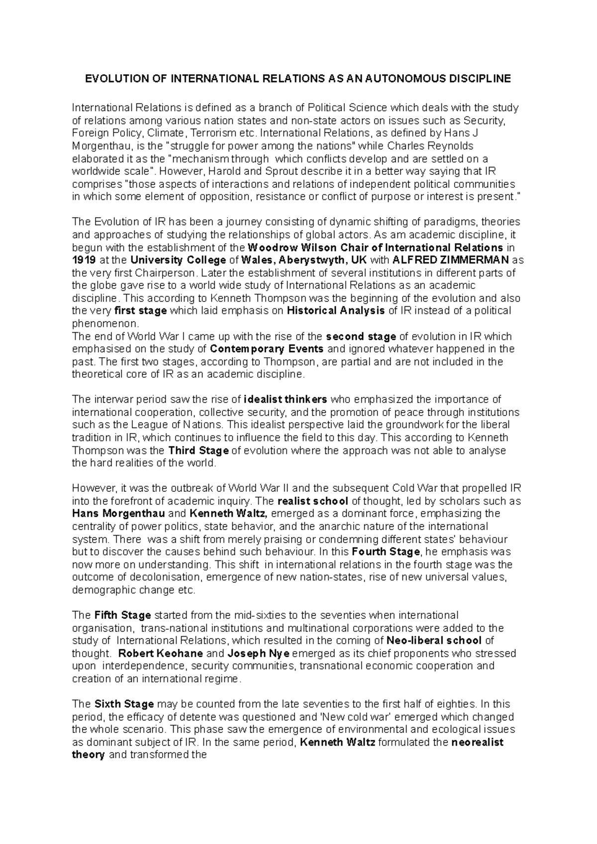 International relations - EVOLUTION OF INTERNATIONAL RELATIONS AS AN ...
