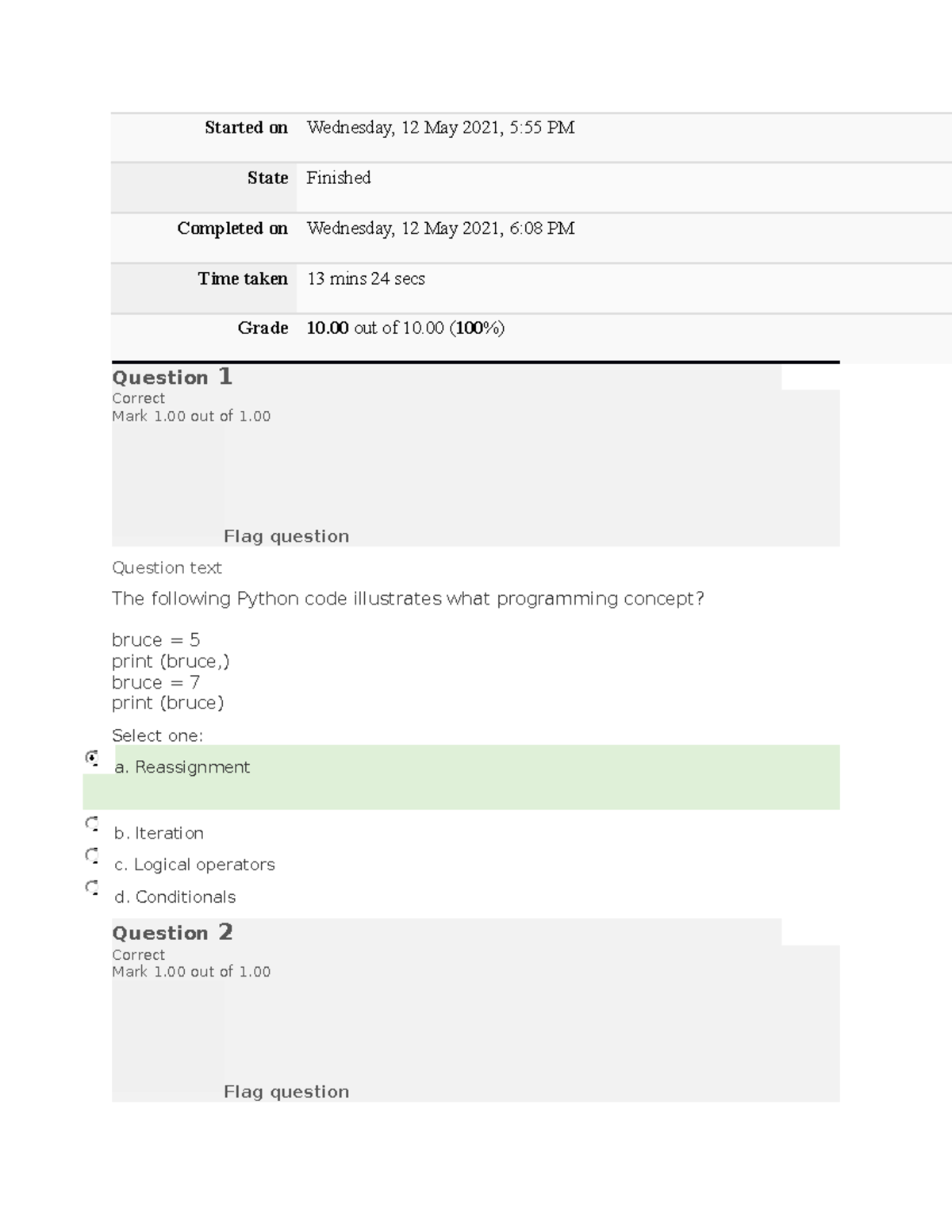 Quiz Practice Unit 5 - Started on Wednesday, 12 May 2021, 5:55 PM State ...