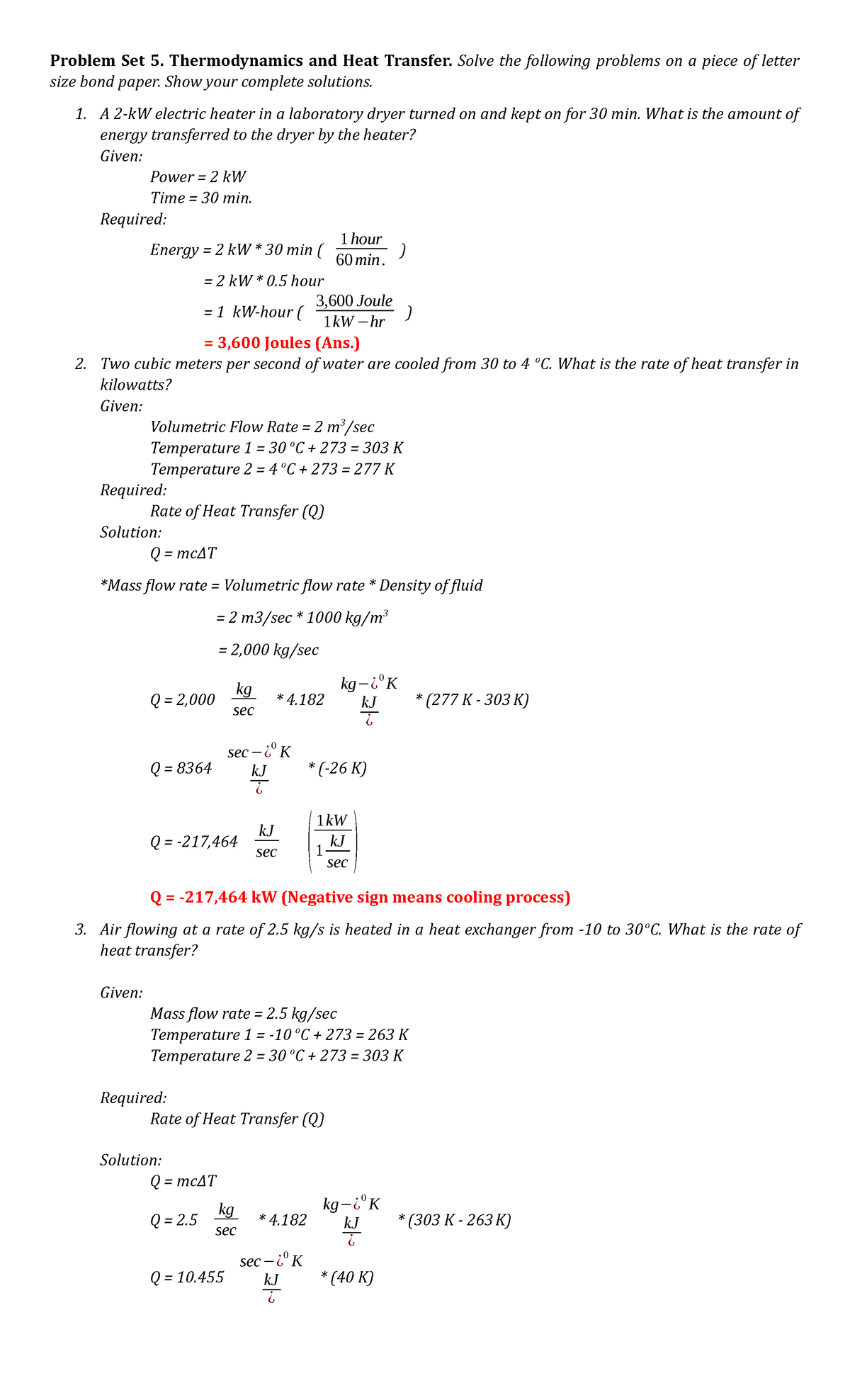 Thermodynamics AND HEAT Transfer Problem Solving - Problem Set 5 ...