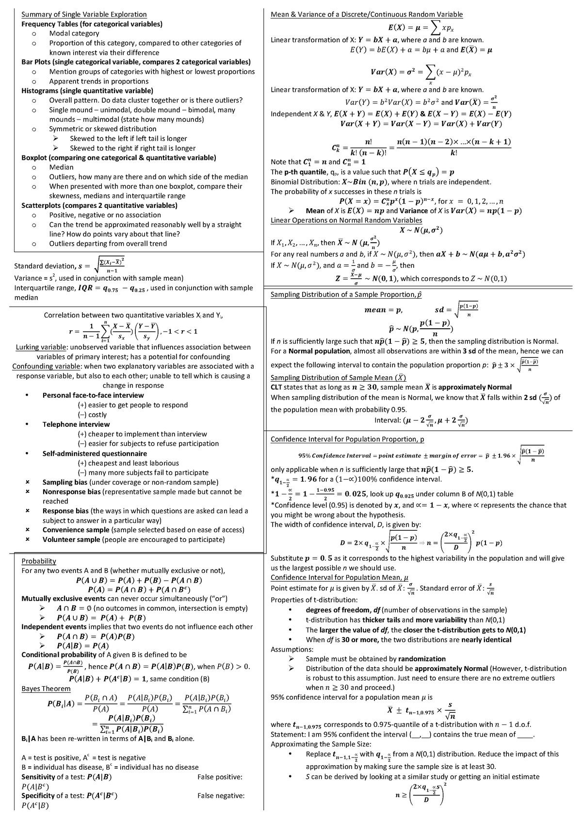 St1232 Final Cheat Sheet Statistics For Life Sciences Studocu
