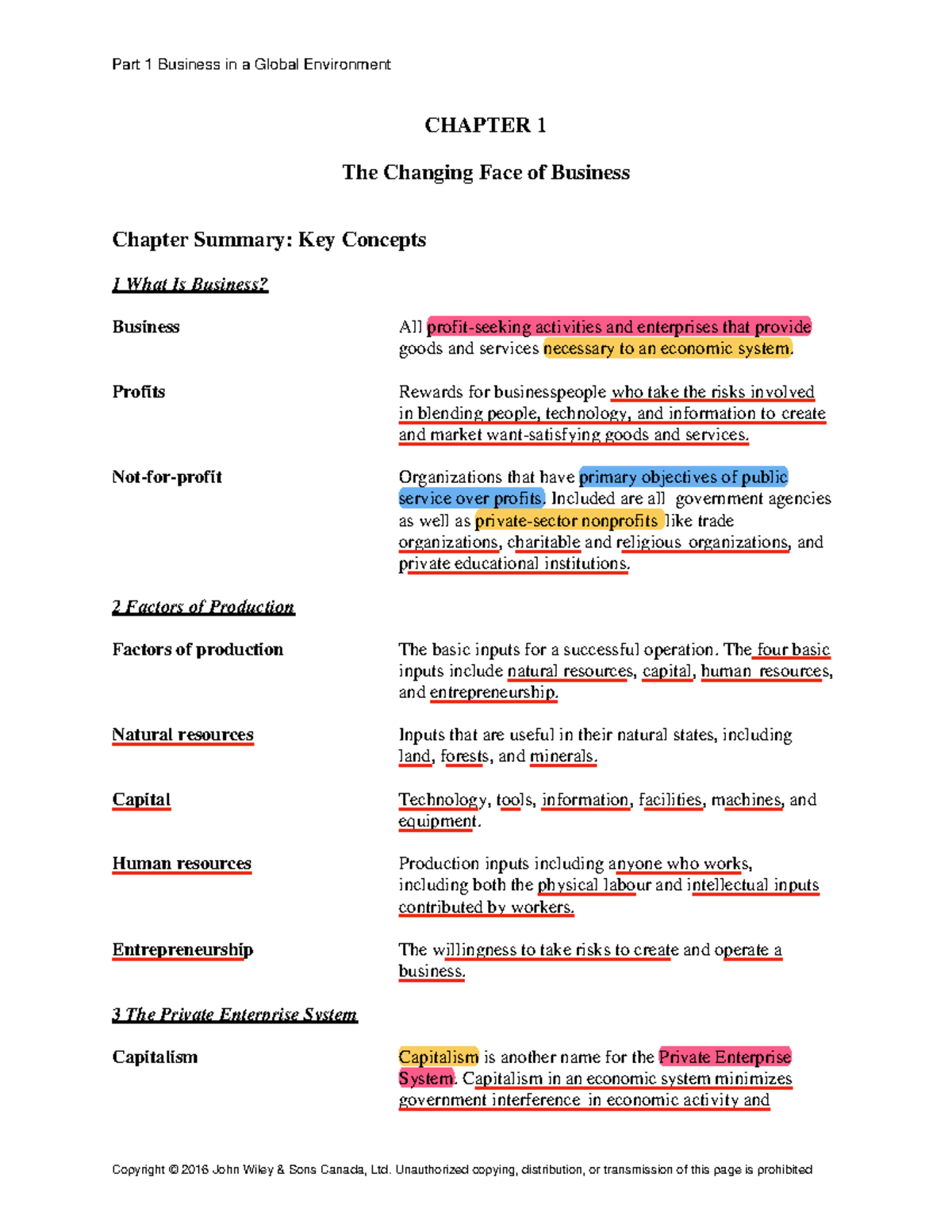 BUS 1038 Chapter 1 The Changing Face of Business - Part 1 Business in a ...
