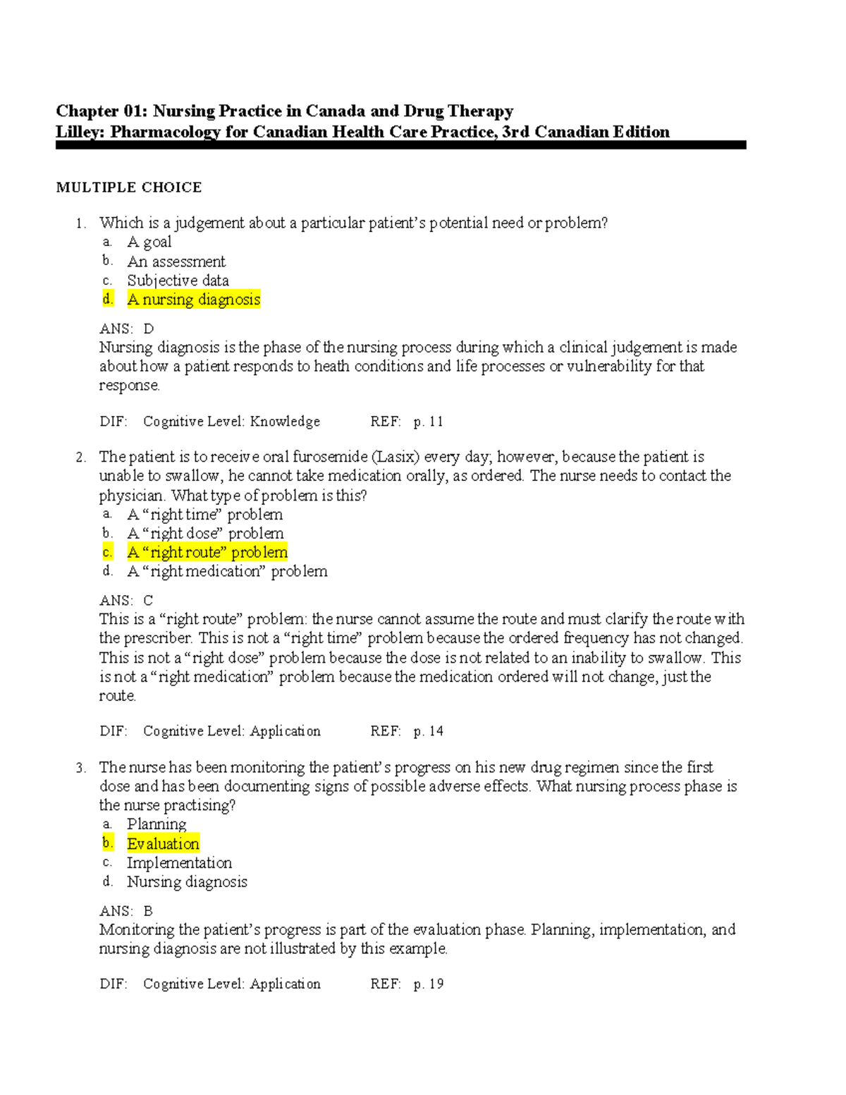 Chapter 01 and 02 Pharmacology - Chapter 01: Nursing Practice in Canada ...