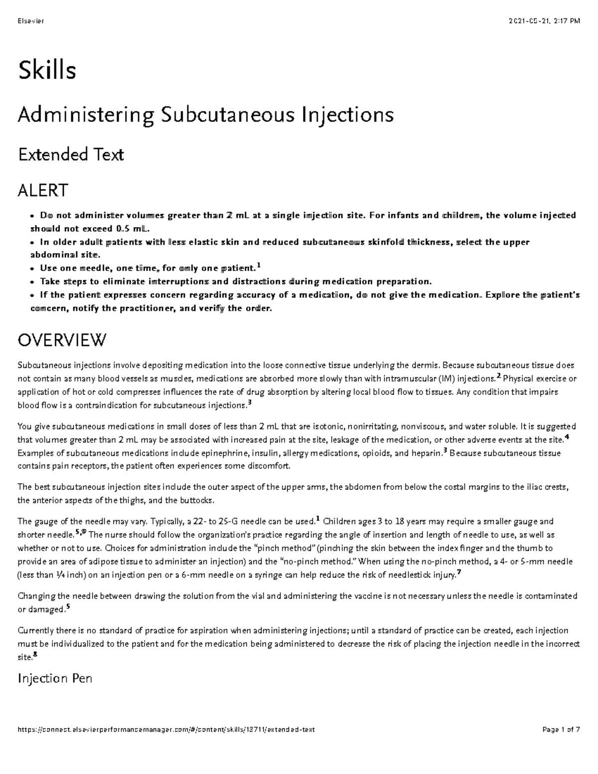 Administering Subcutaneous Injections Extended Text - Skills ...