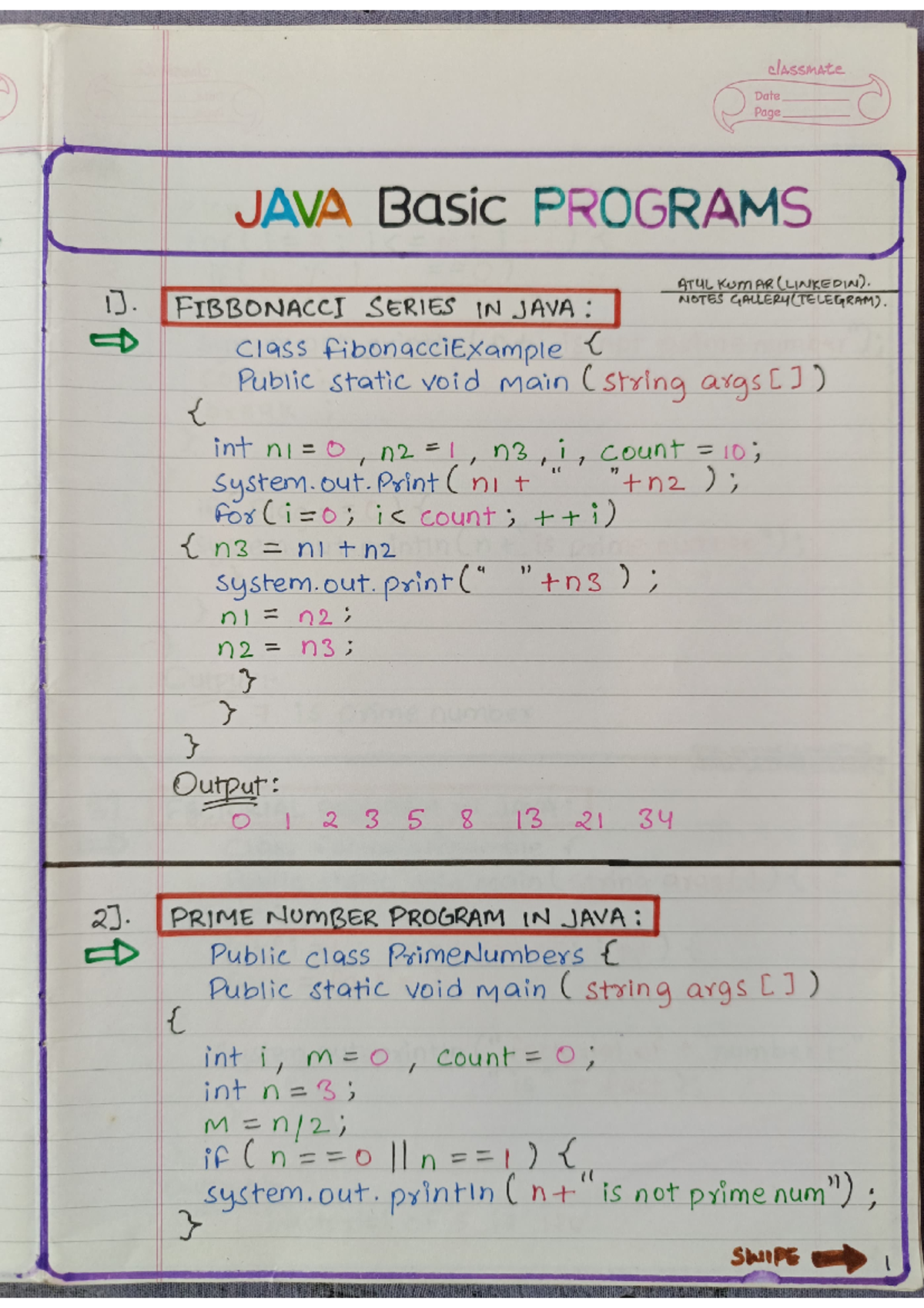 Java Basics Program - xytrz - classmate Date Page JAVA Basic PROGRAMS ...