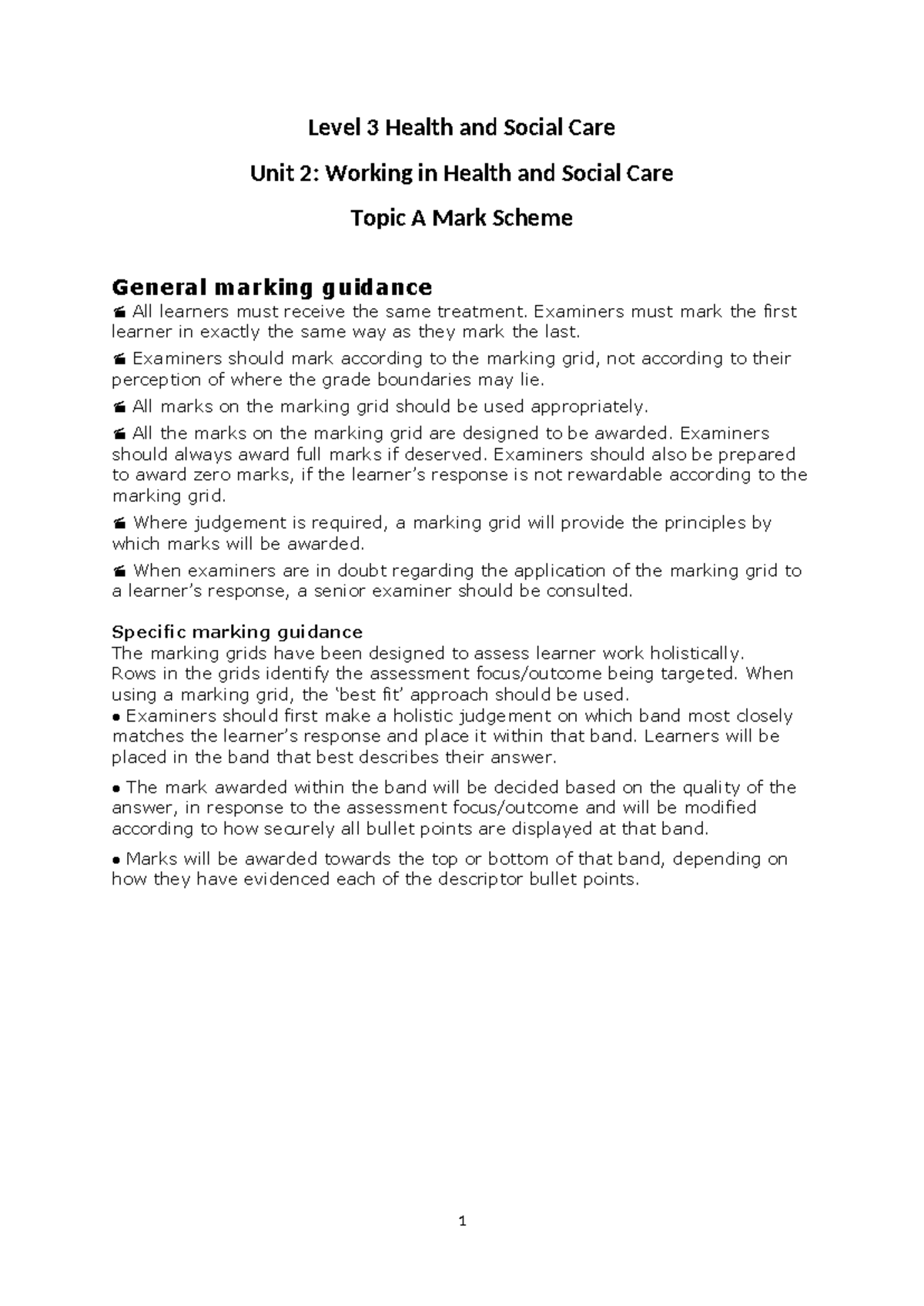 Topic A - Practice Paper - MS - Level 3 Health and Social Care Unit 2 ...