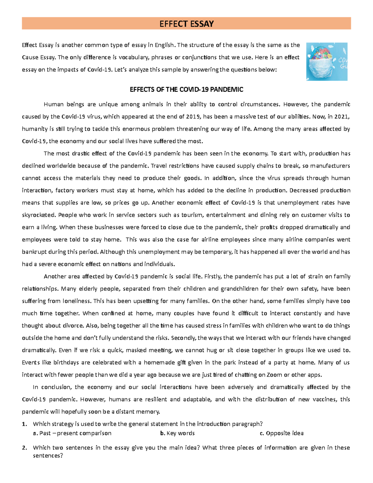 Handout 4.1 Effect Essay - EFFECT ESSAY Effect Essay is another common ...