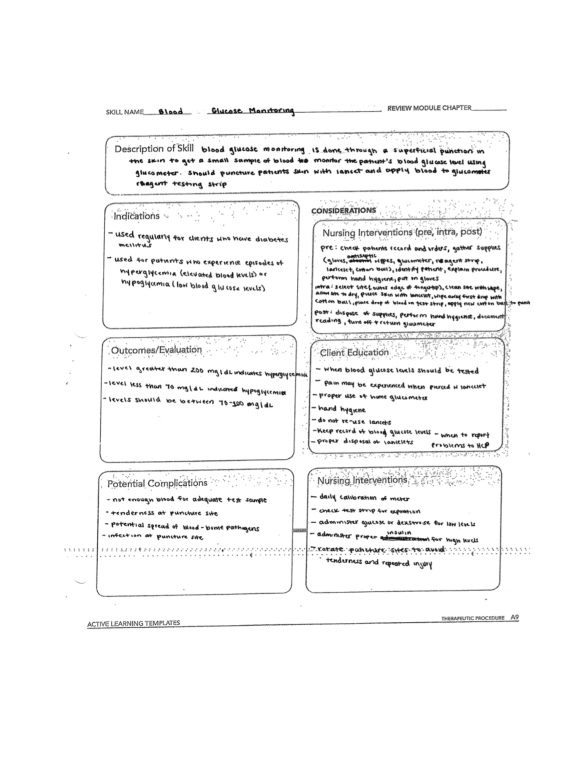 Active Learning Template Nursing Skill Blood Glucose Monitoring For 