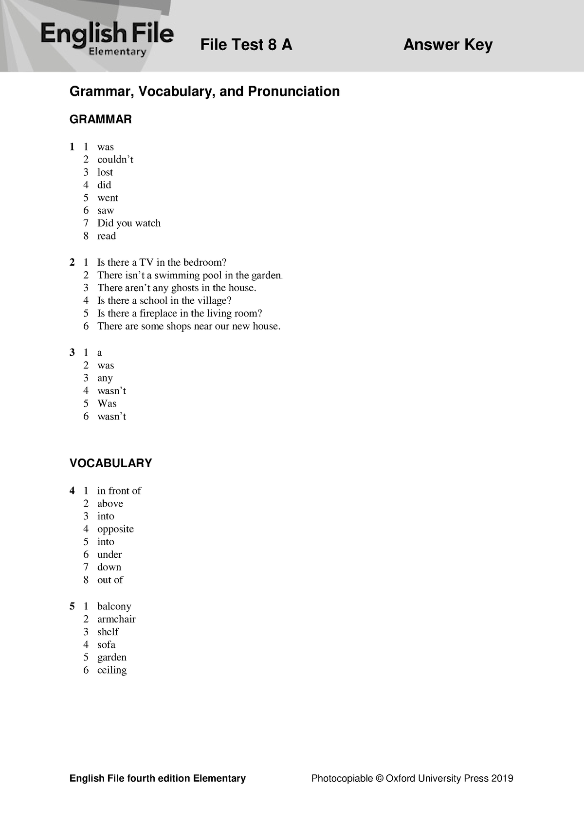 EF4e Elem Filetest 08a Answer Key - File Test 8 A Answer Key English ...