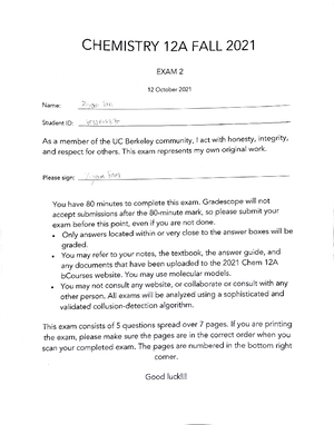 Chem 3A Quiz 7 Key - CHEM 12A - Chem 3A, Spring 2024 Mar 5, 20 24 Page ...